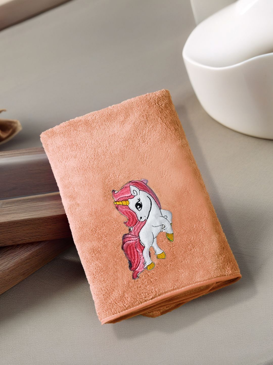 FABINALIV Orange & White Cartoon Design Pure Cotton 400 GSM Bath Towel