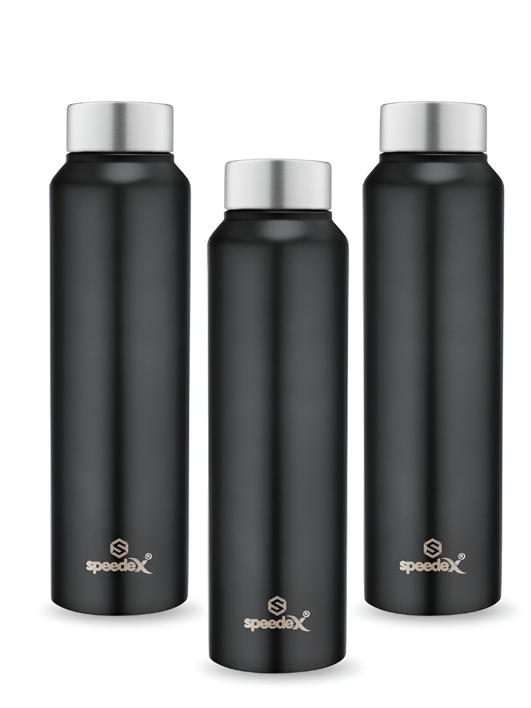Speedex Black Brand Logo Stainless Steel Spill Proof 3 Piece Water Bottle - 1L