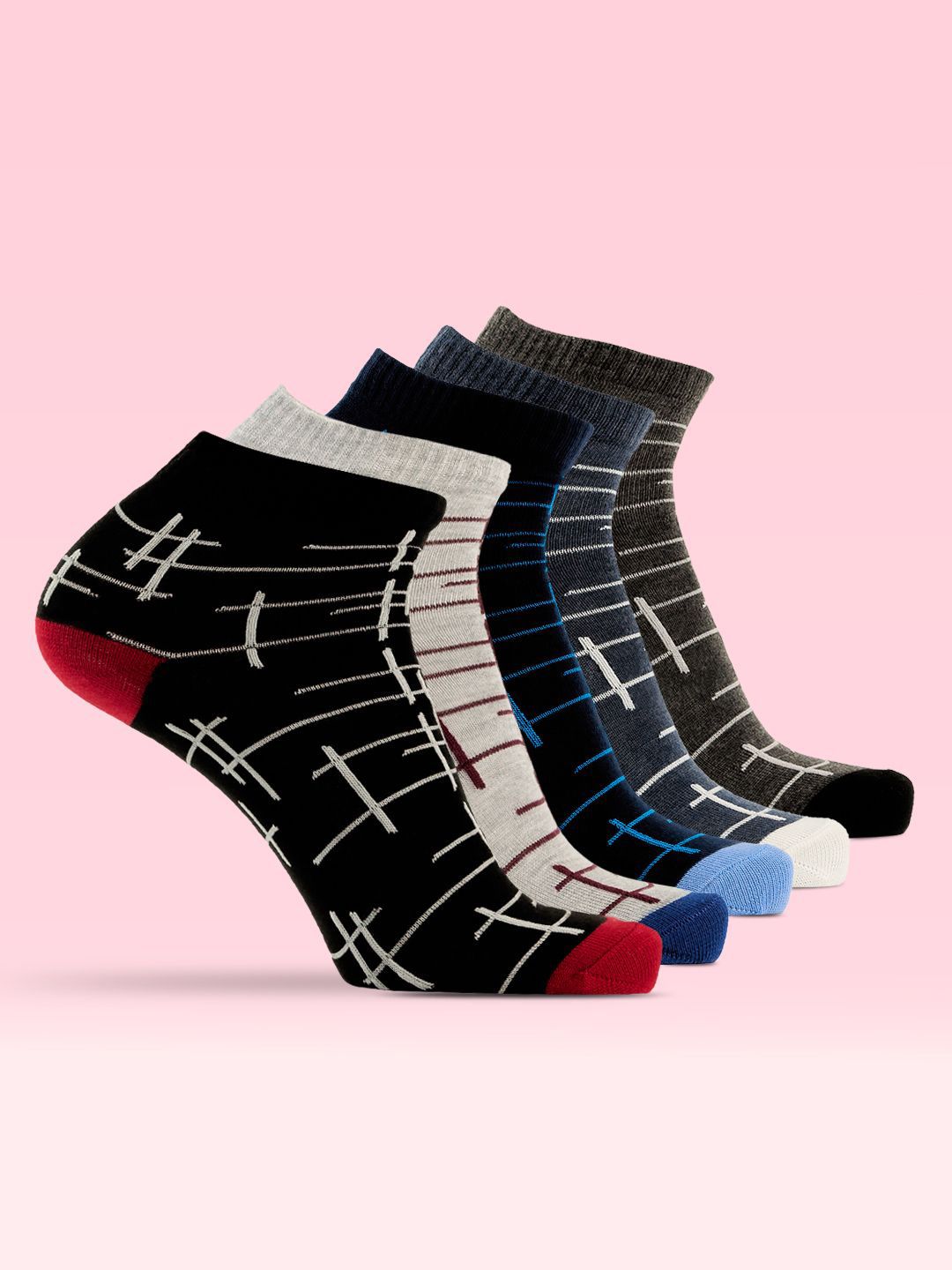 LUX MOZZE Men Pack Of 5 Pure Cotton Assorted Ankle-Length Socks