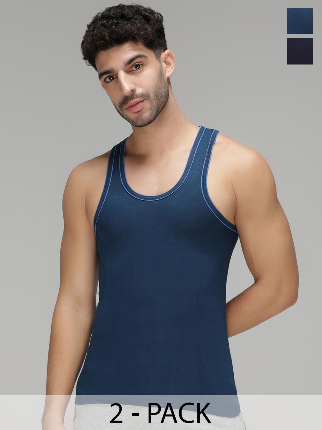 AMUL COMFY Pack of 2 Round Neck Cotton Innerwear Vests AC-VE-CVESTDFRN-MULTI4-S-2PC-Multi