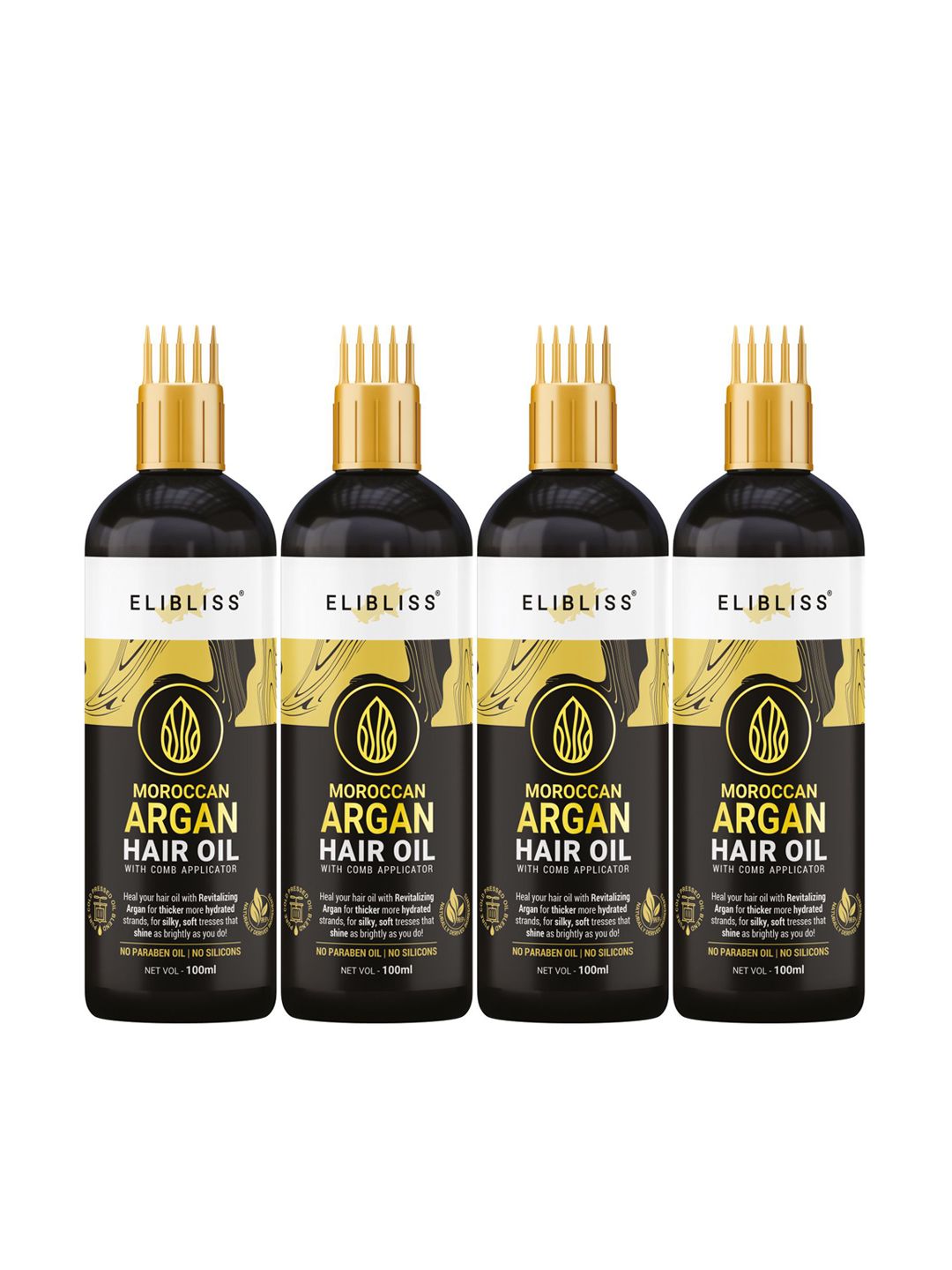 ELIBLISS Set Of 4 Moroccan Argan Hair Oil With Coconut & Castor Oil - 100ml Each