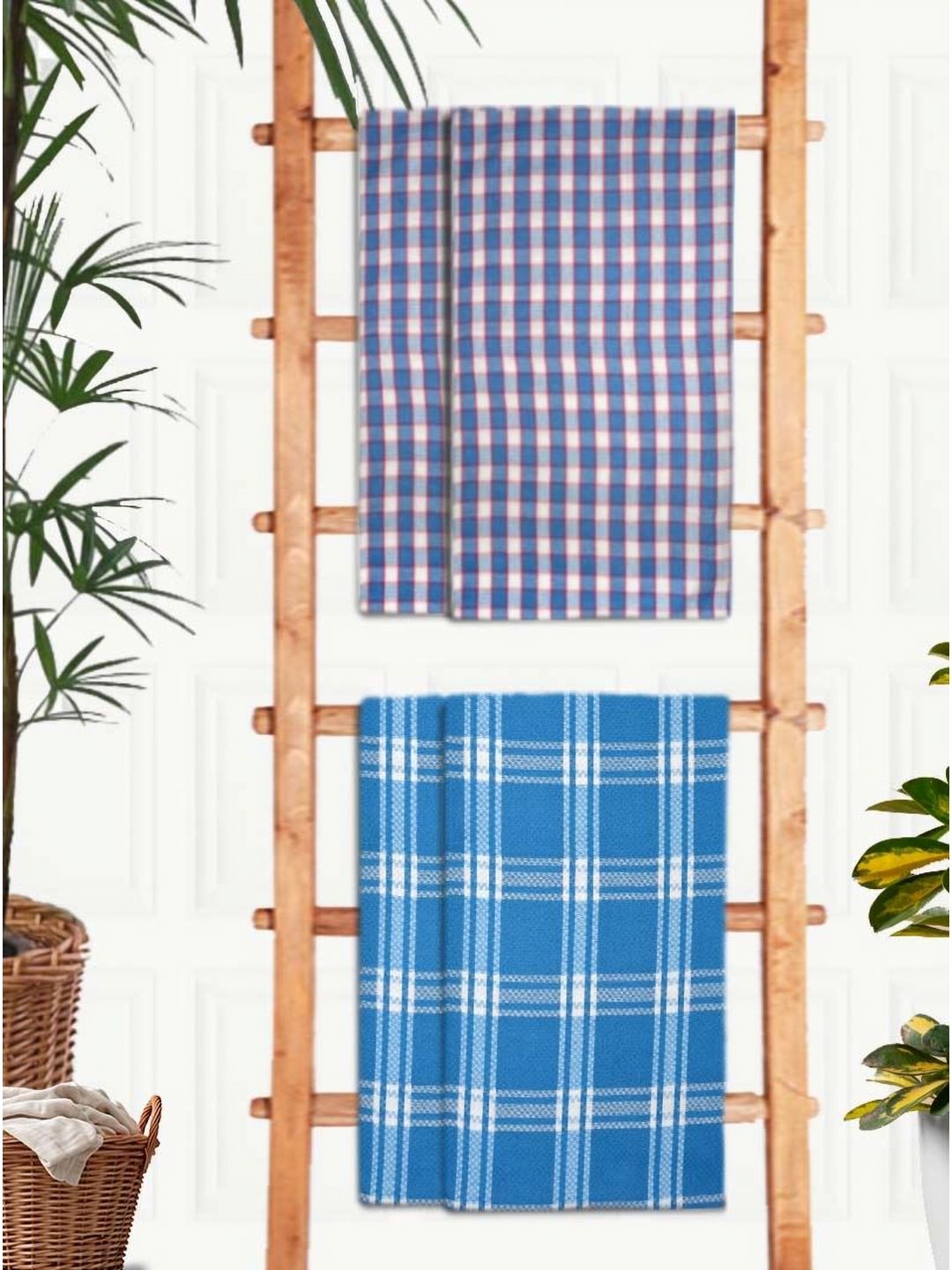 Athom Living Blue & White 4 Printed Cotton 210 GSM Bath Towel