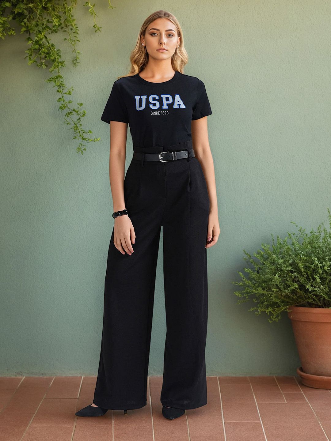 U.S. Polo Assn. Women U.S. Polo Assn. Women Typography Printed Pure Cotton T-shirt