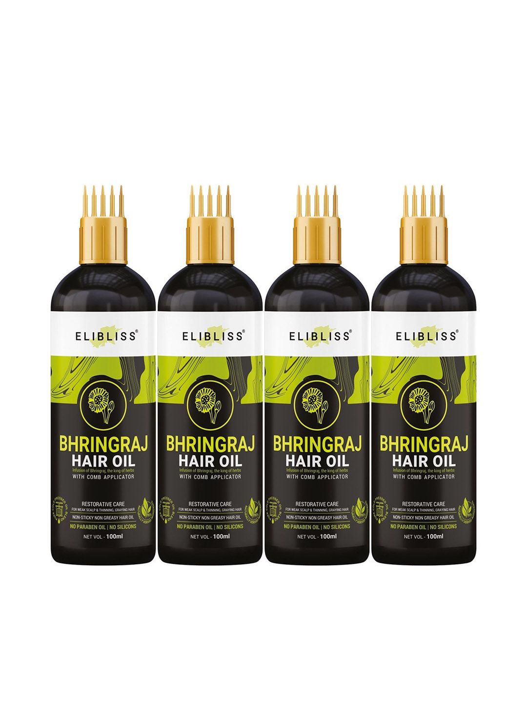 ELIBLISS Set Of 4 Bhringraj Hair Oil With Almond & Castor Oil - 100ml Each