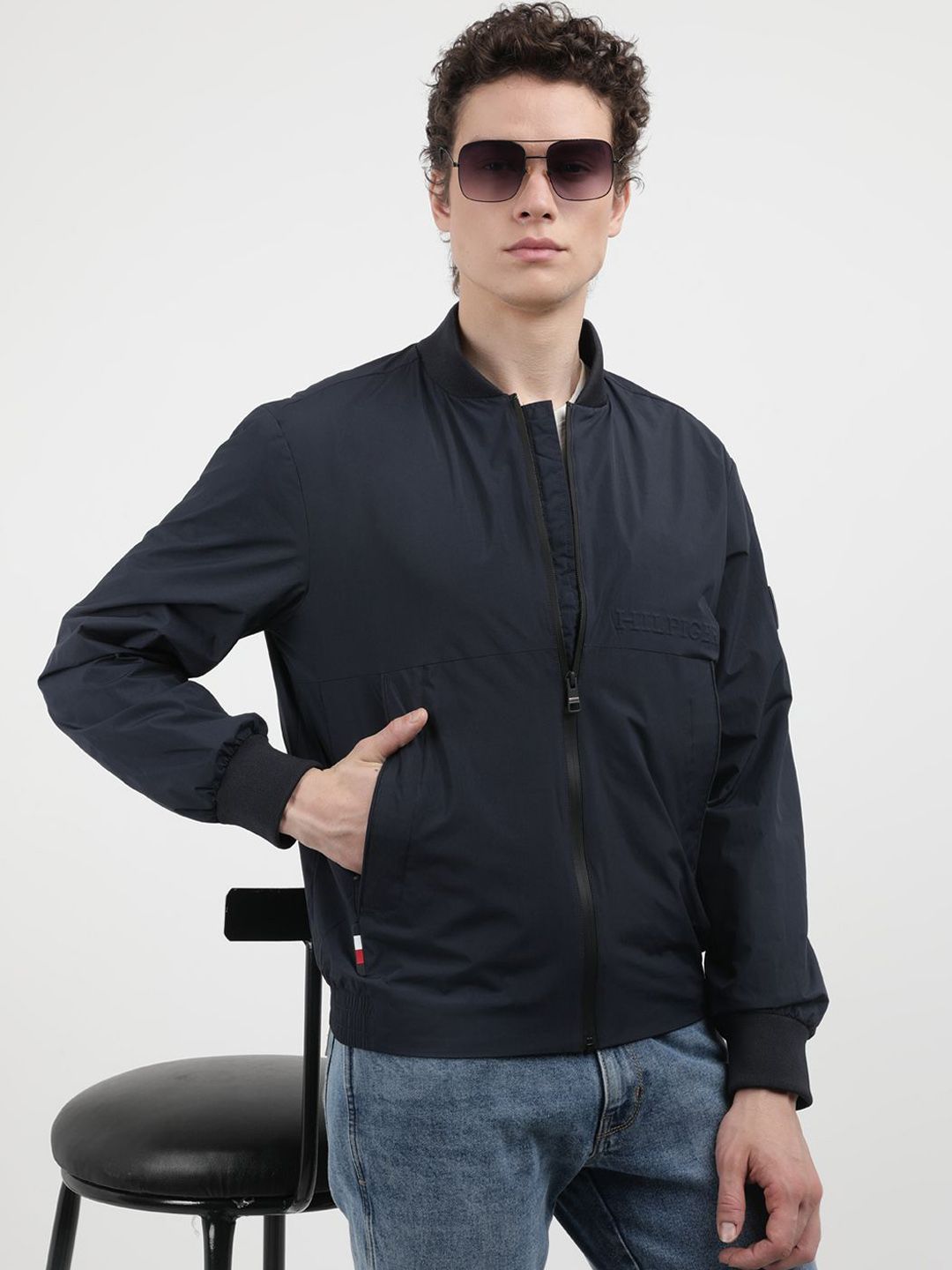 Tommy Hilfiger Men Solid Bomber Stand Collar Jacket