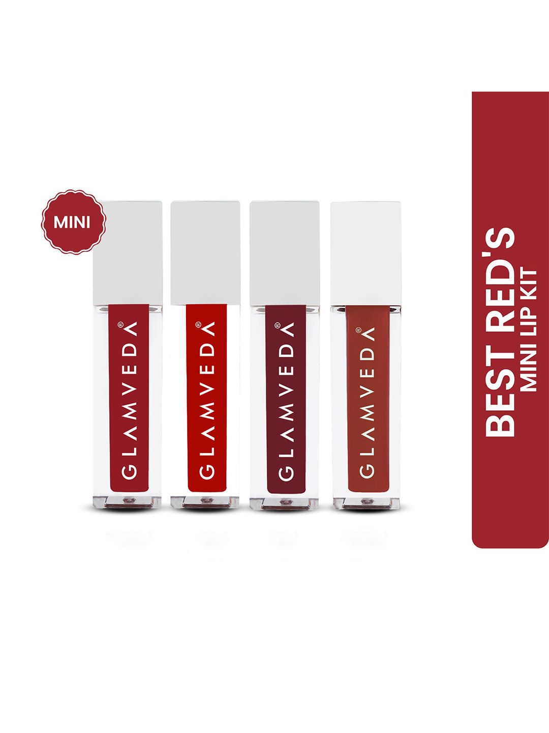 GLAMVEDA Set Of 4 Mini Matte Liquid Lipstick-1.2ml Each-Nightout-KissMe-BossUp-Hippy