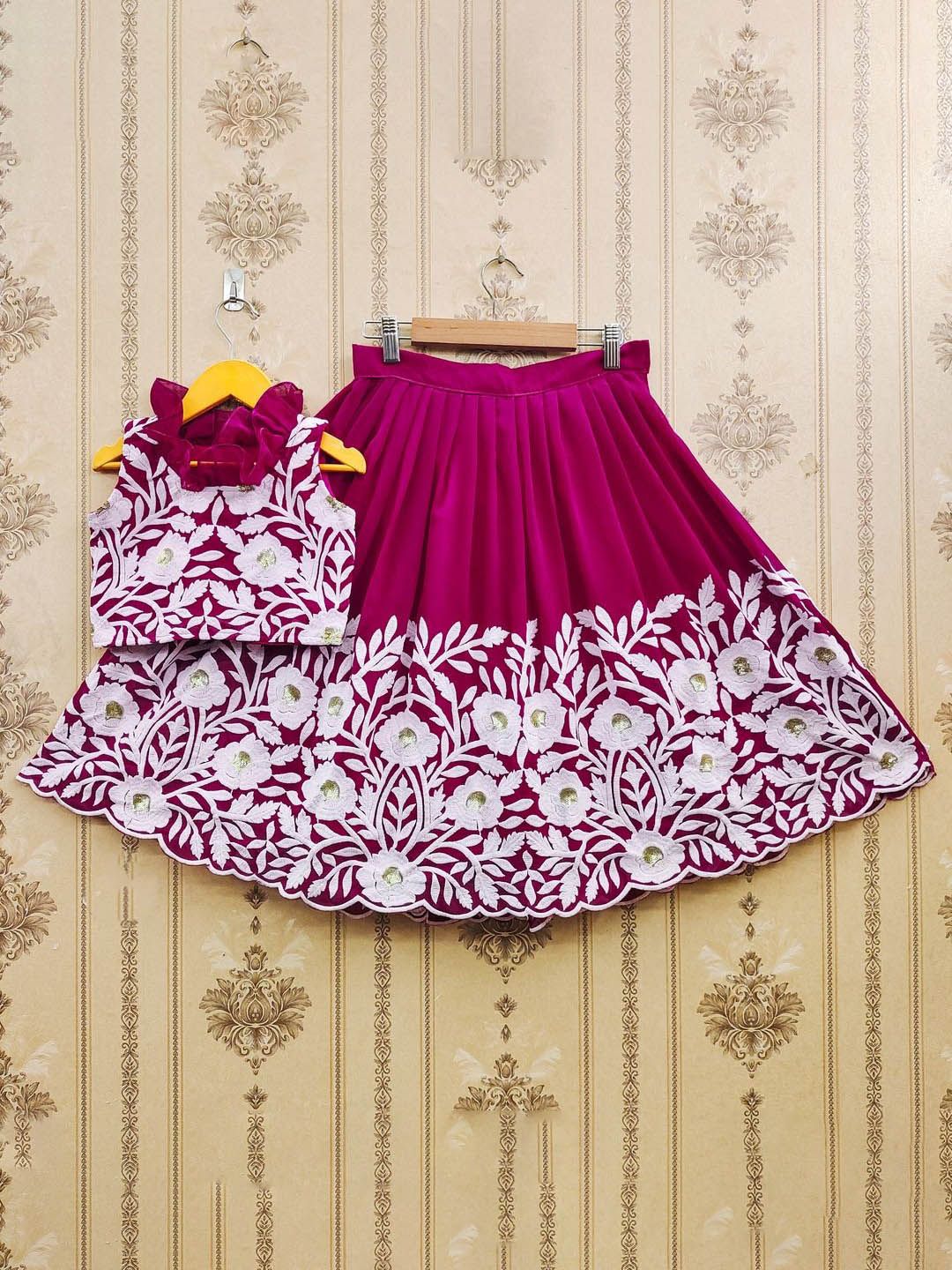 BAESD Girls Embroidered Pure Georgette Thread Work Ready to Wear Lehenga & Choli