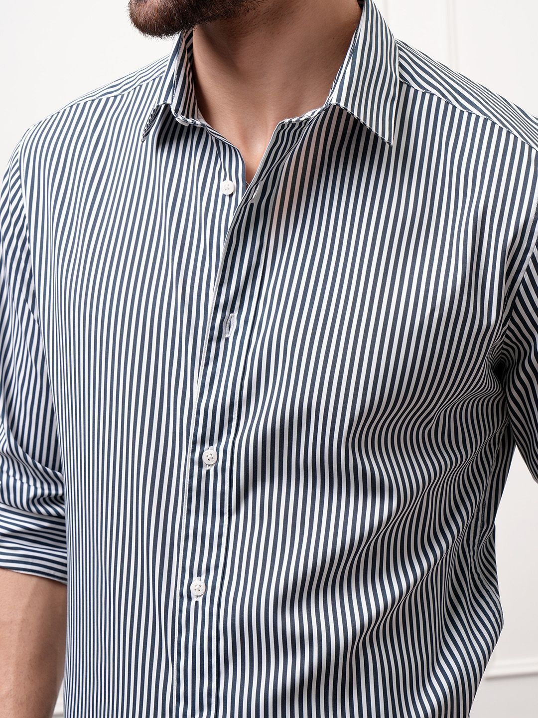 Buy LOCOMOTIVE Premium Slim Fit Cutaway Collar Striped Printed