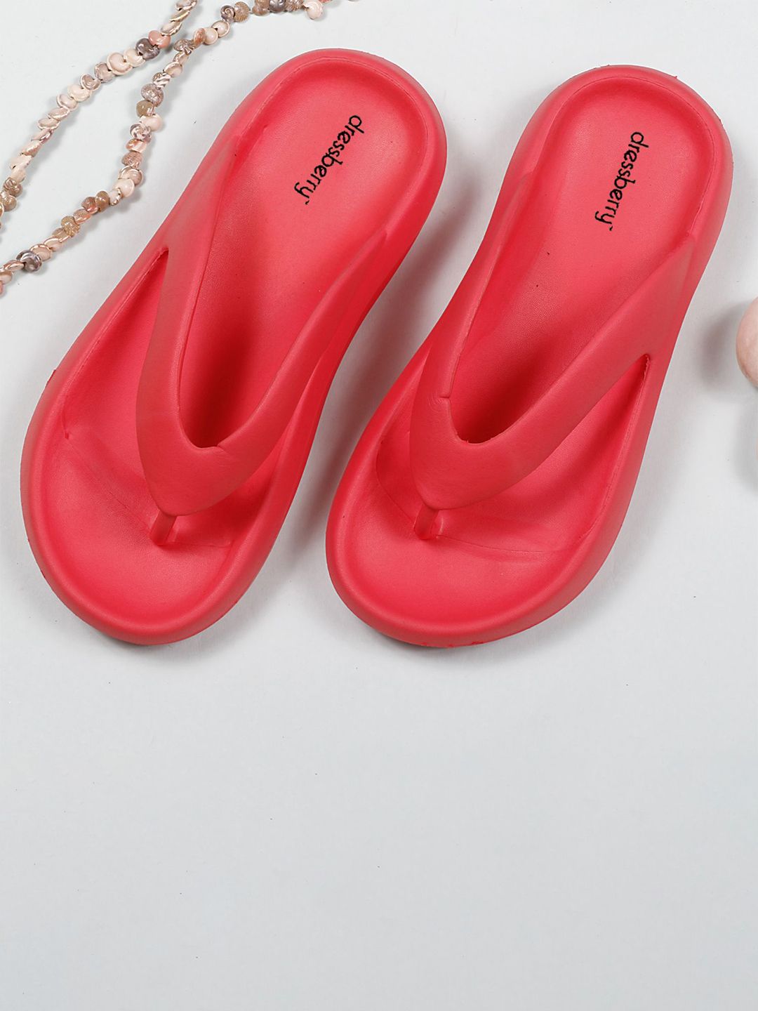 DressBerry Women Coral Rubber Thong Flip-Flops