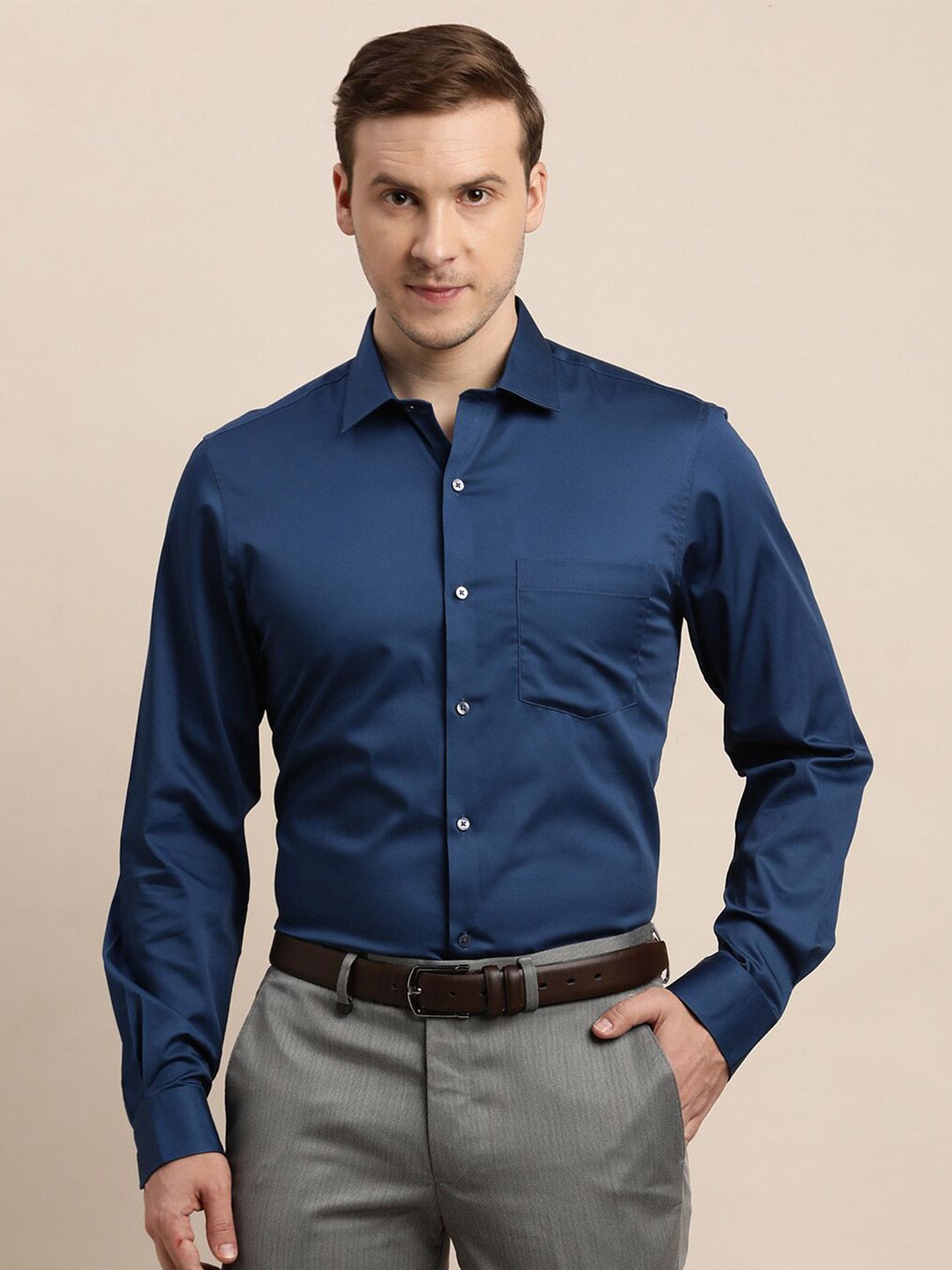 Turtle Men Solid Spread Collar Pure Cotton Formal Shirt