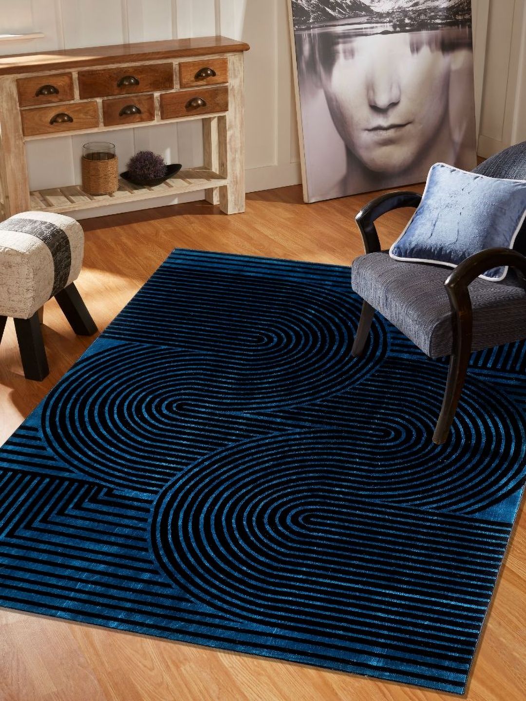 MODEFE MODEFE Blue Geometric Anti-Skid Rectangular Carpet