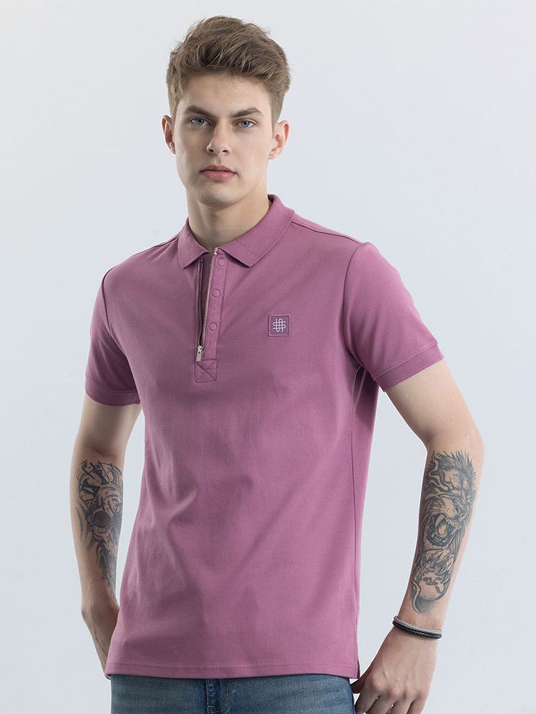 Snitch Men Solid Polo Collar Slim Fit T-shirt