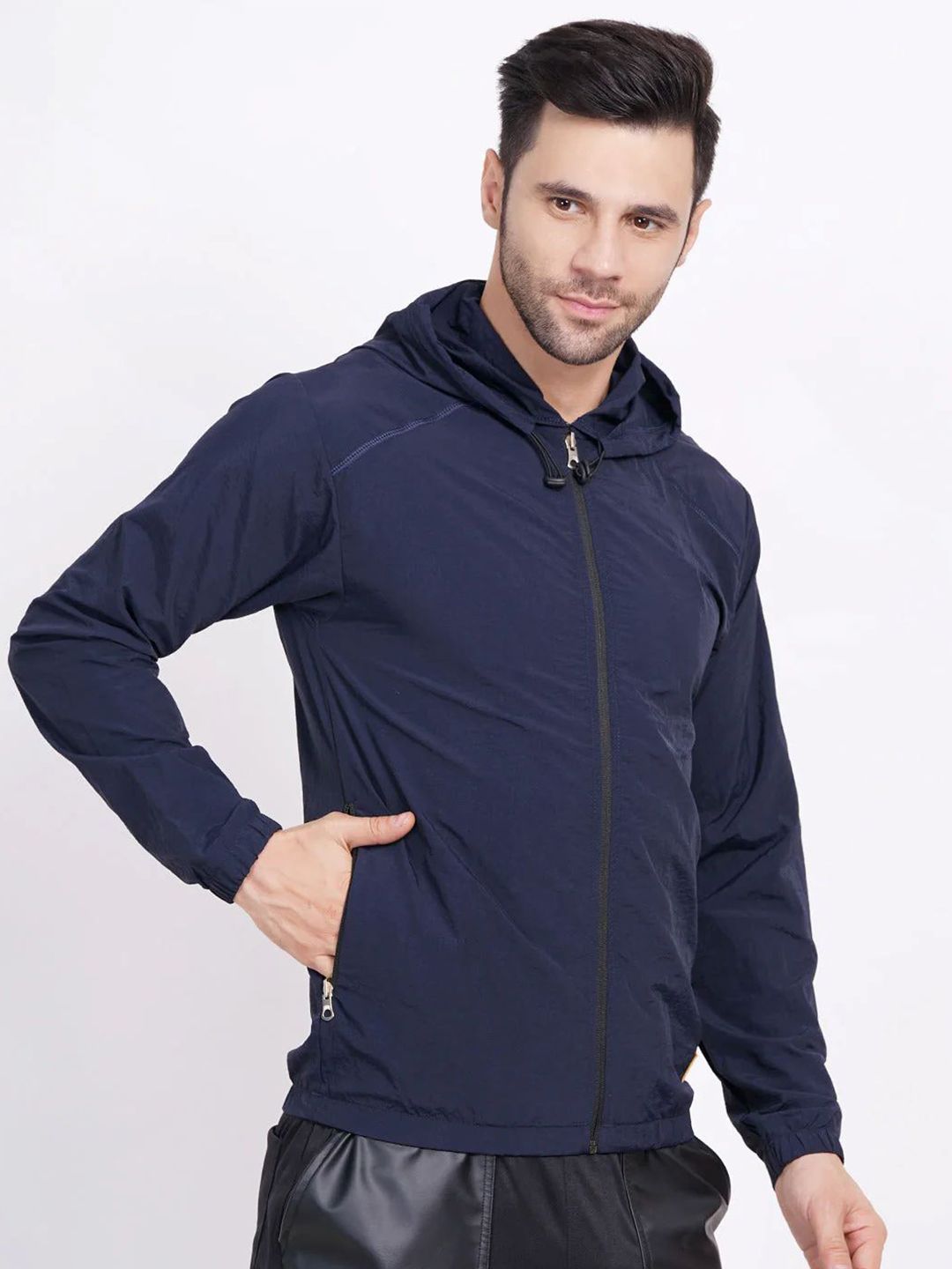 Raxedo Men Solid Dry Fit Windcheater Hooded Jacket