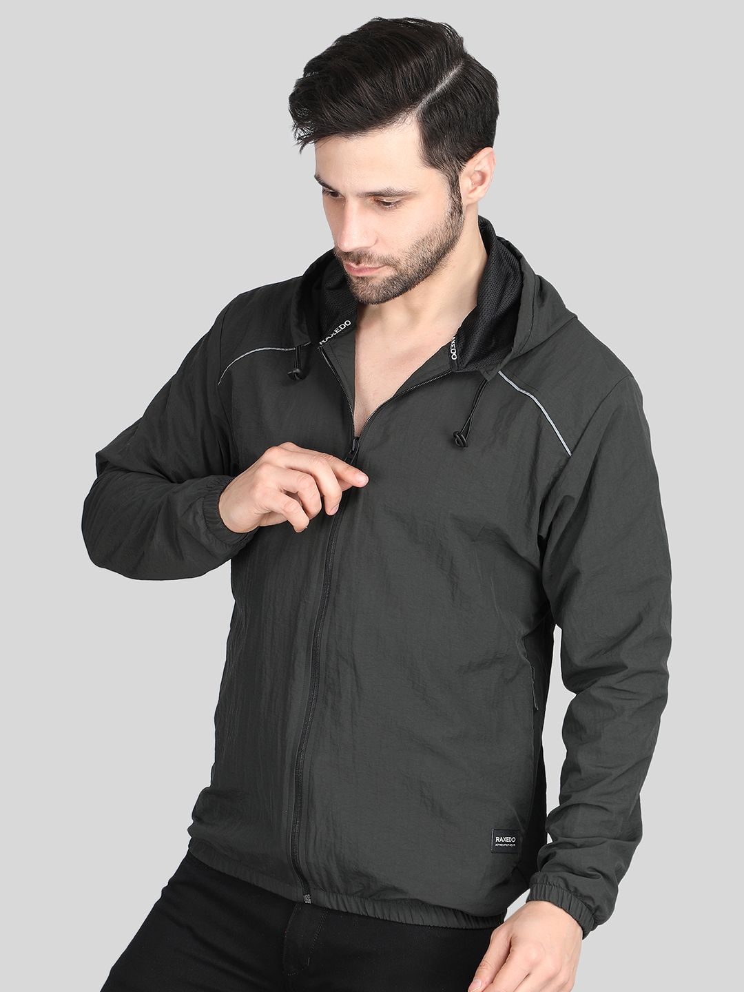 Raxedo Men Solid Dry Fit Windcheater Hooded Jacket