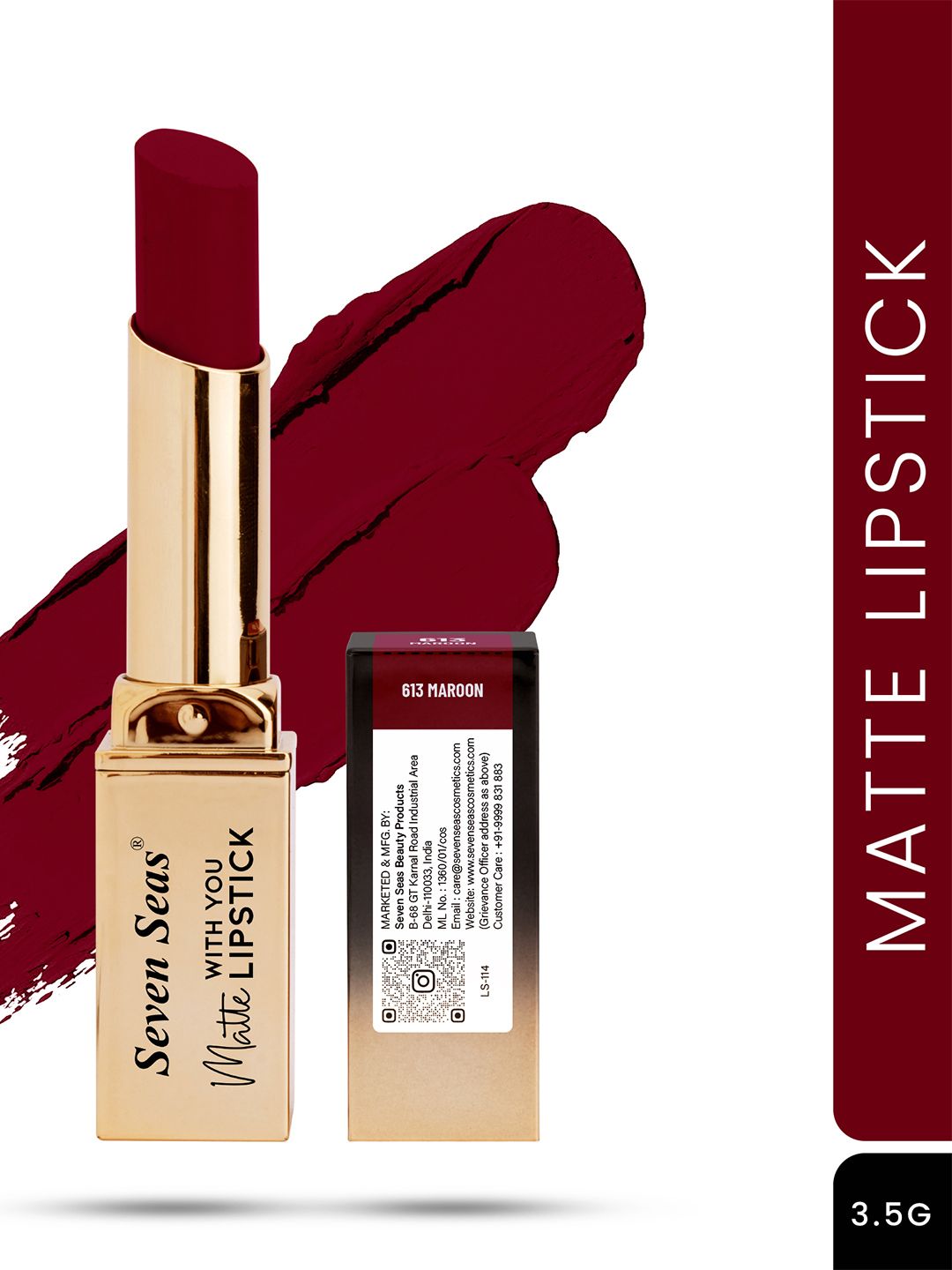 Seven Seas Matte With You Long Lasting & Hydrating Lipstick - Maroon 13