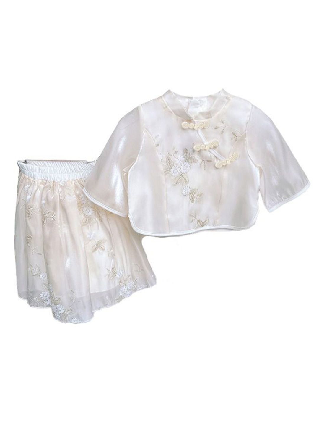 StyleCast x Revolte Girls Floral Embroidered Mandarin Collar Top with Skirt