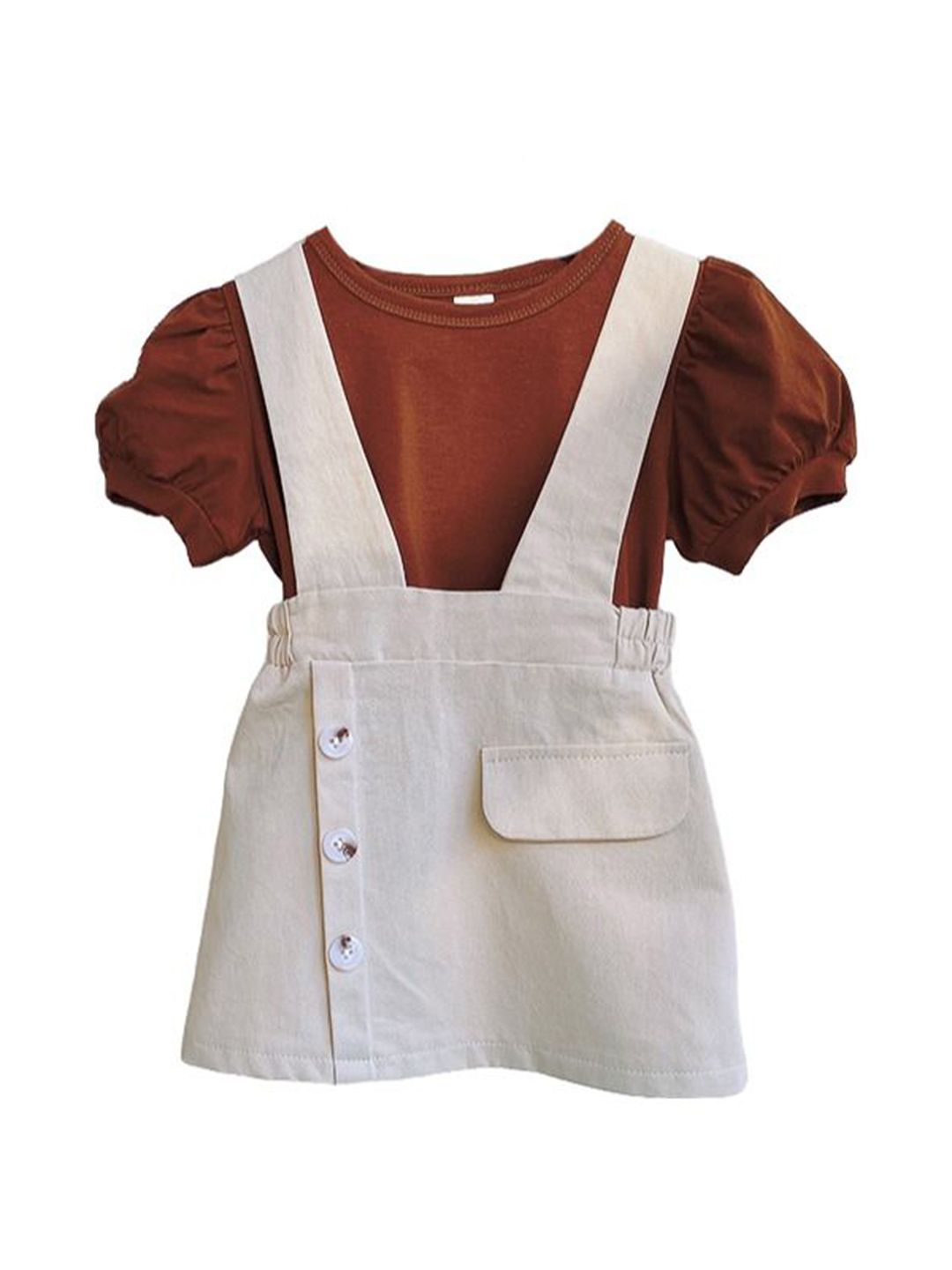 StyleCast x Revolte Girls Puff Sleeves Pure Cotton Top with Shorts with suspenders