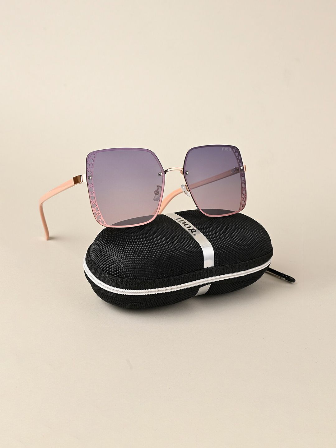 IDOR Unisex Square Sunglasses with Polarised and UV Protected Lens IDOR-3075-PNK