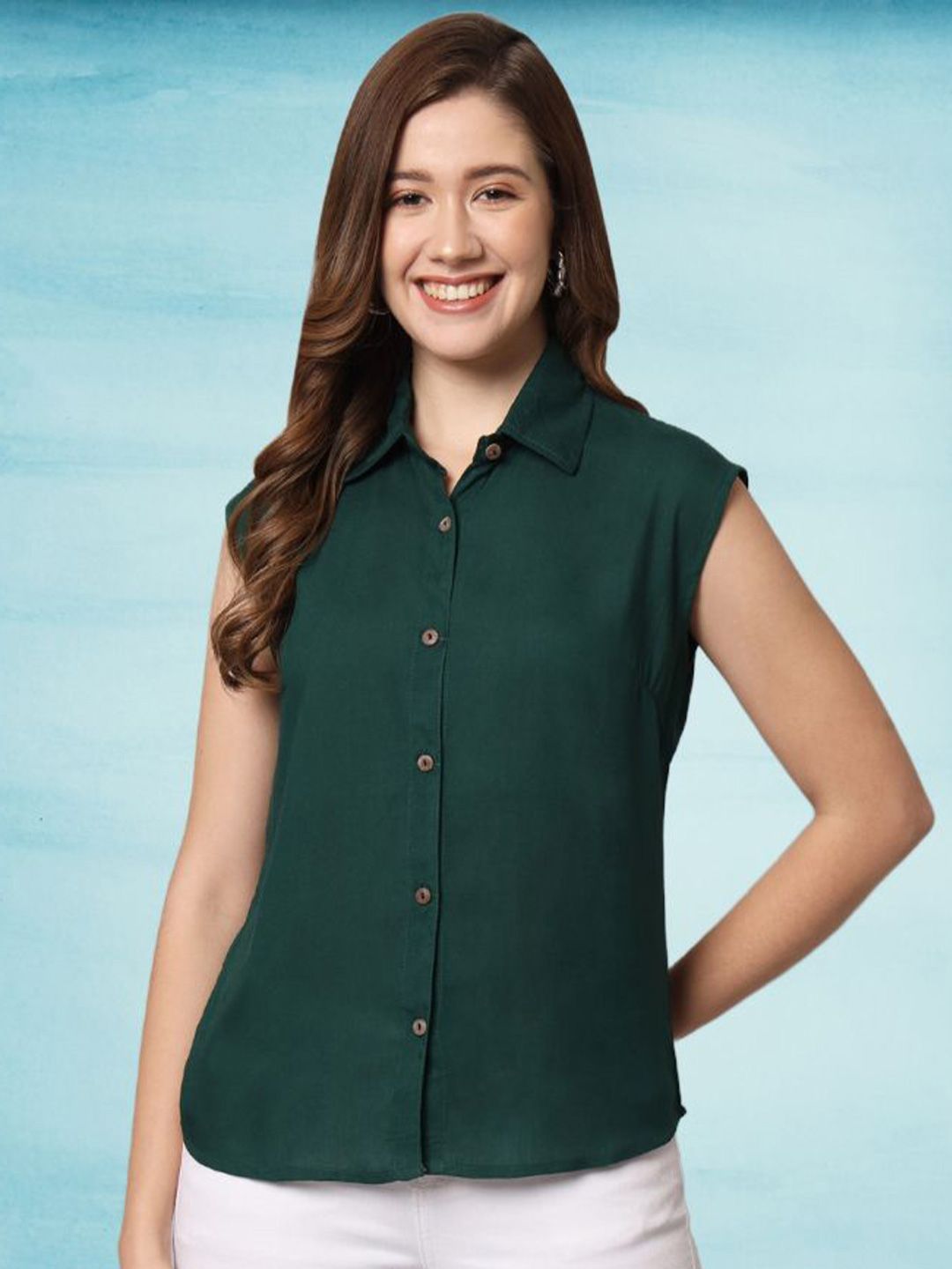 Buy Funday Fashion Women Solid Spread Collar Sleeveless Casual