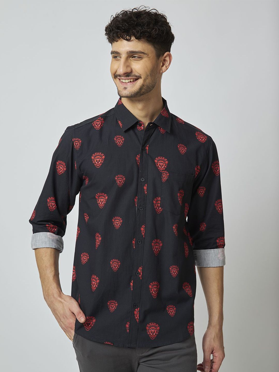 MyDesignation Men Conversational Printed Spread Collar Formal Shirt