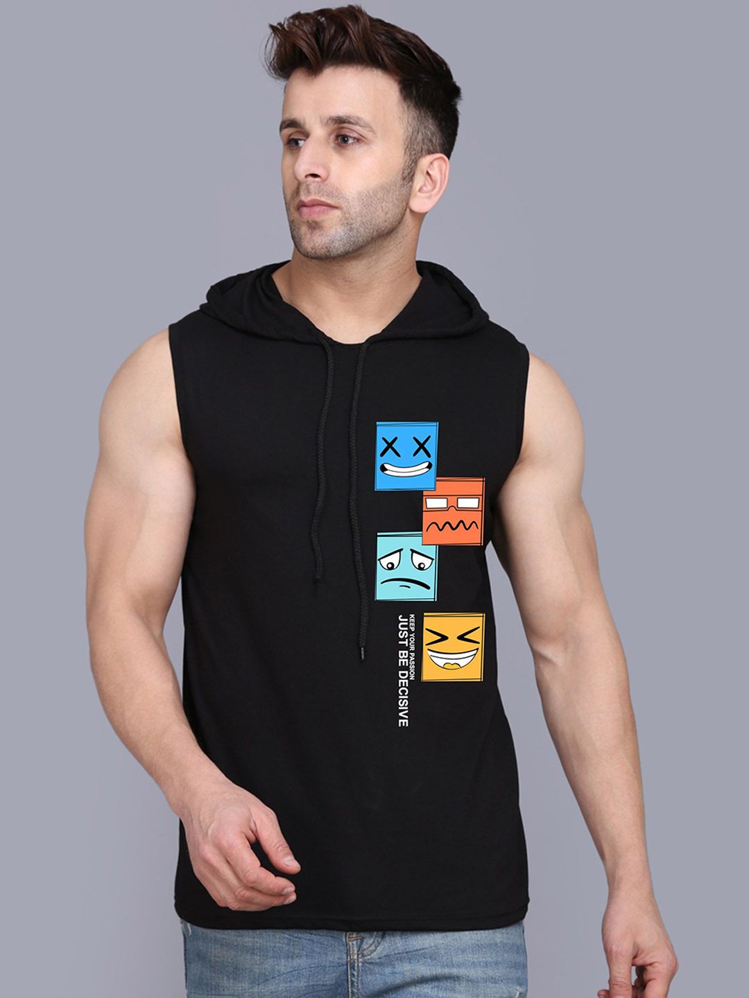 SLOWLORIS Printed Hooded Sleeveless Gym Vest