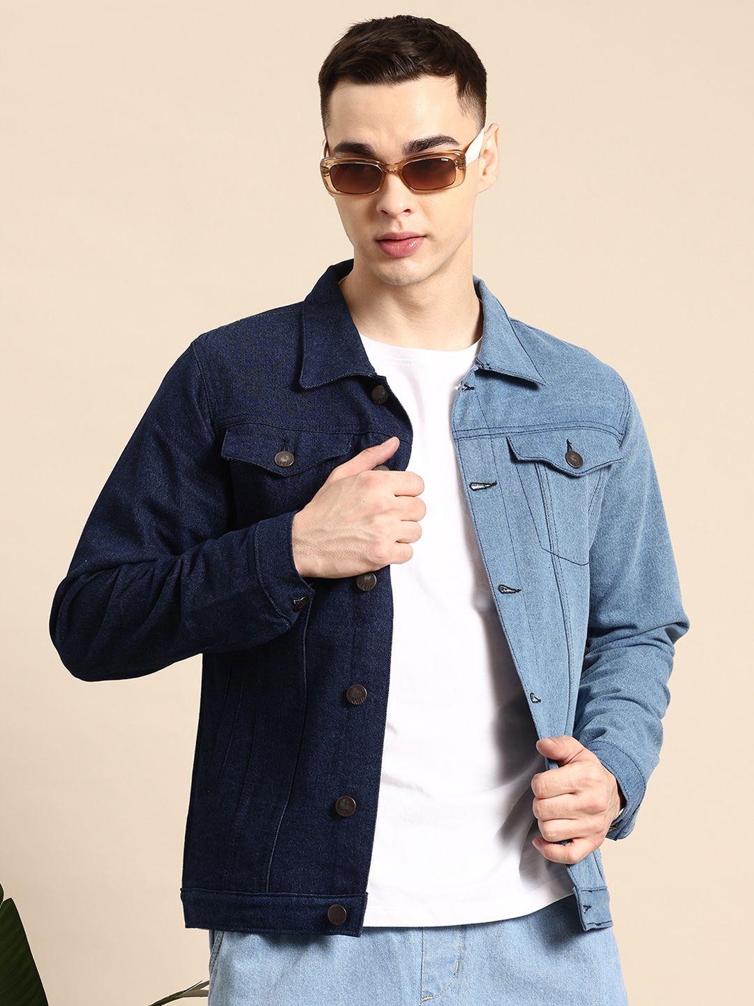 Mast & Harbour Colourblocked Pure Cotton Denim Jacket