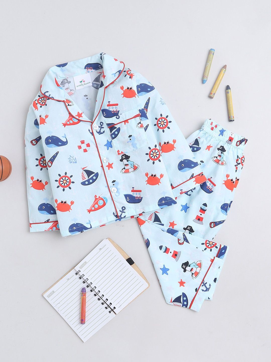 Knitting Doodles Unisex Kids Printed Night suit