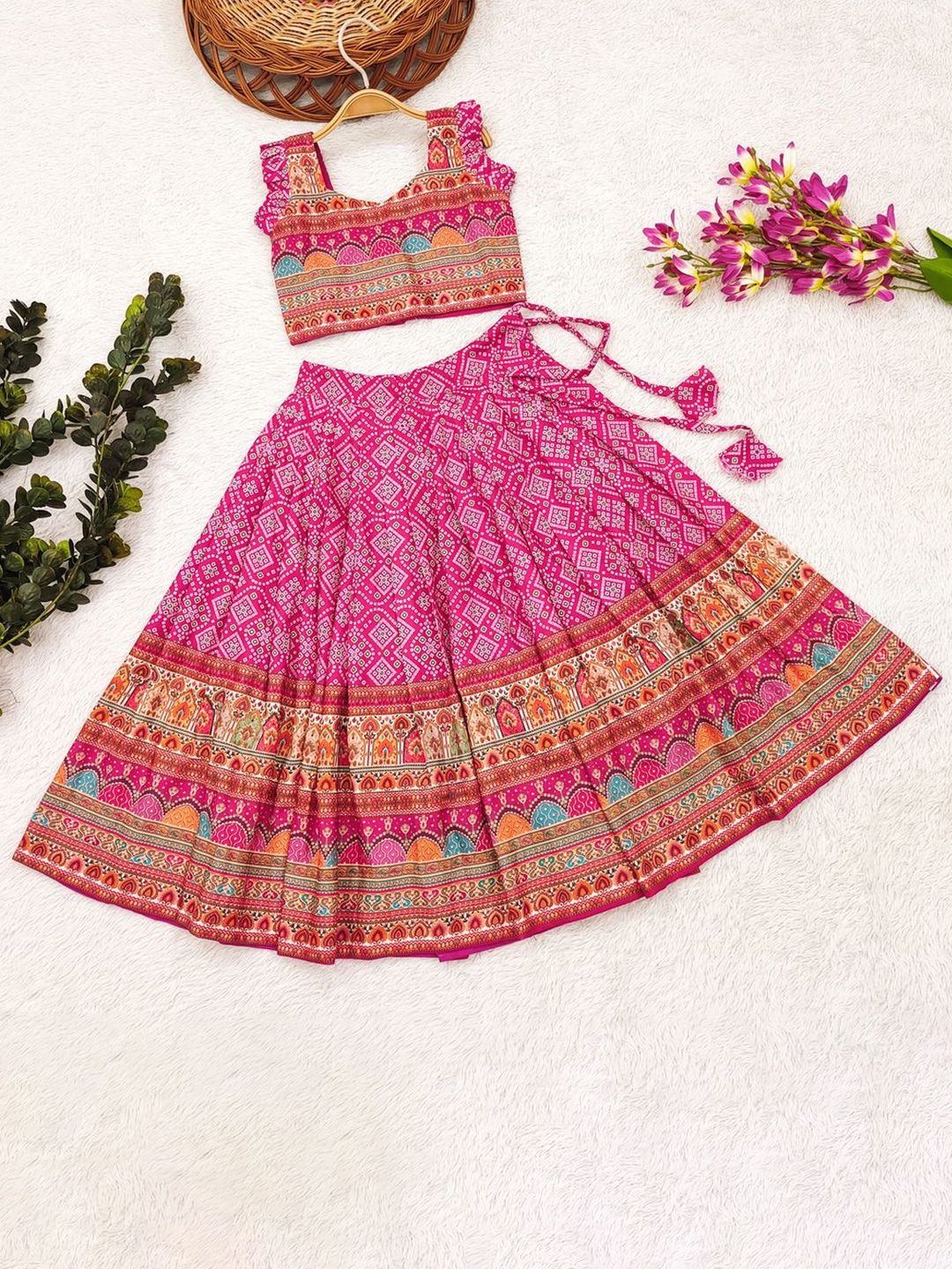 BAESD Girls Printed Foil Print Ready to Wear Lehenga &