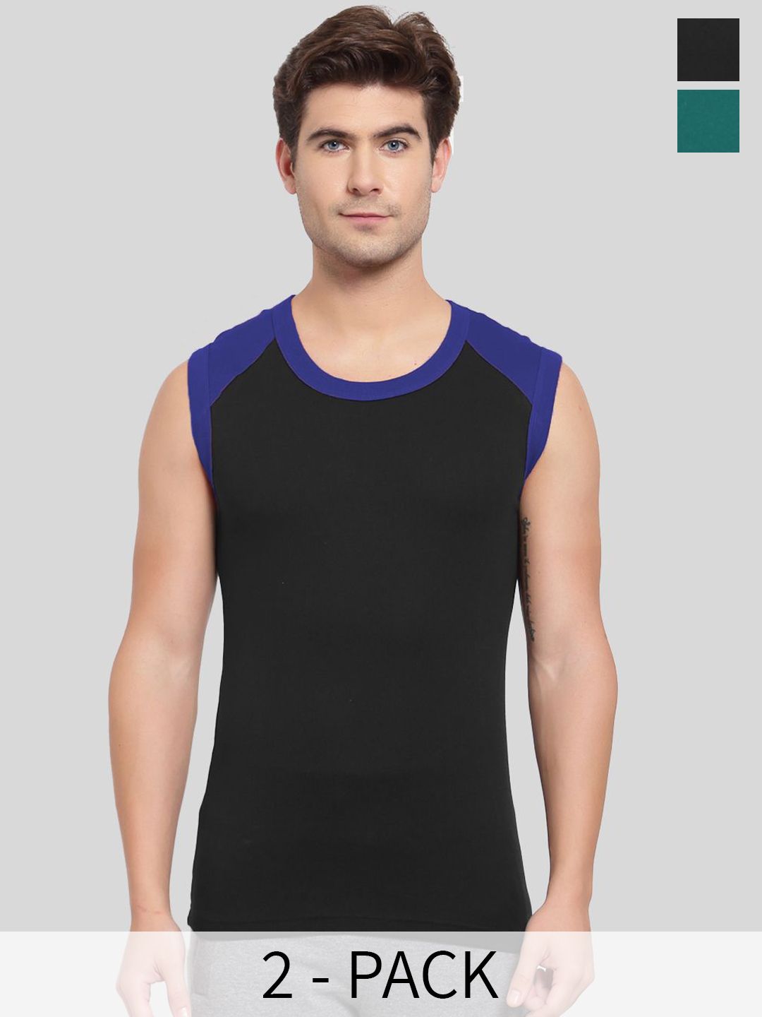 SPORTO Pack Of 2 Cotton Innerwear Vests SP-VE-1021-BKJ-PB-XS-2PC