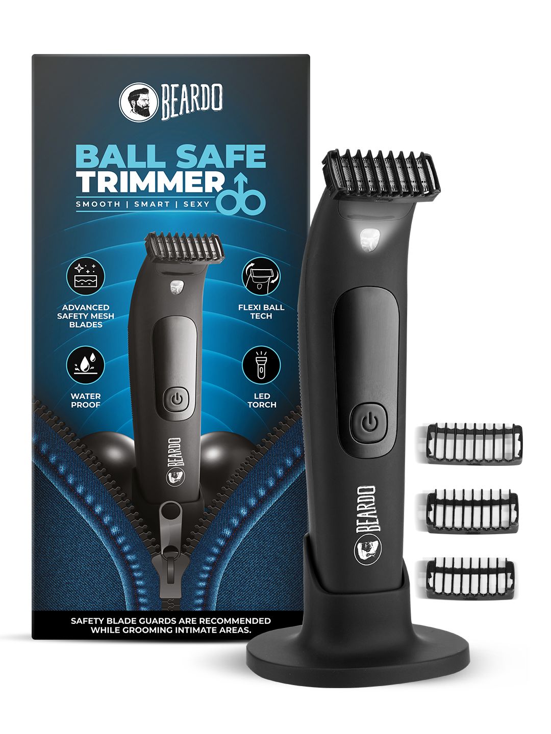 BEARDO BEARDO Men Ball Safe Trimmer for Precision Grooming - Fast Charging 90-Min Runtime - Black