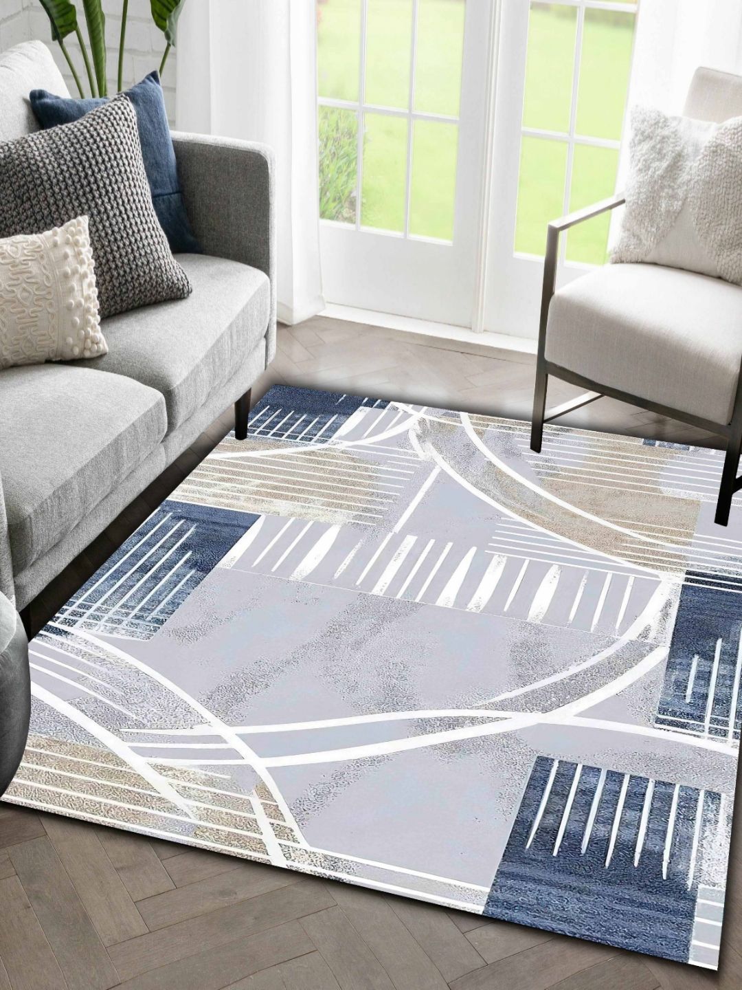 Sparrow world Lime Green Bohemian Anti-Skid Polyester Carpet