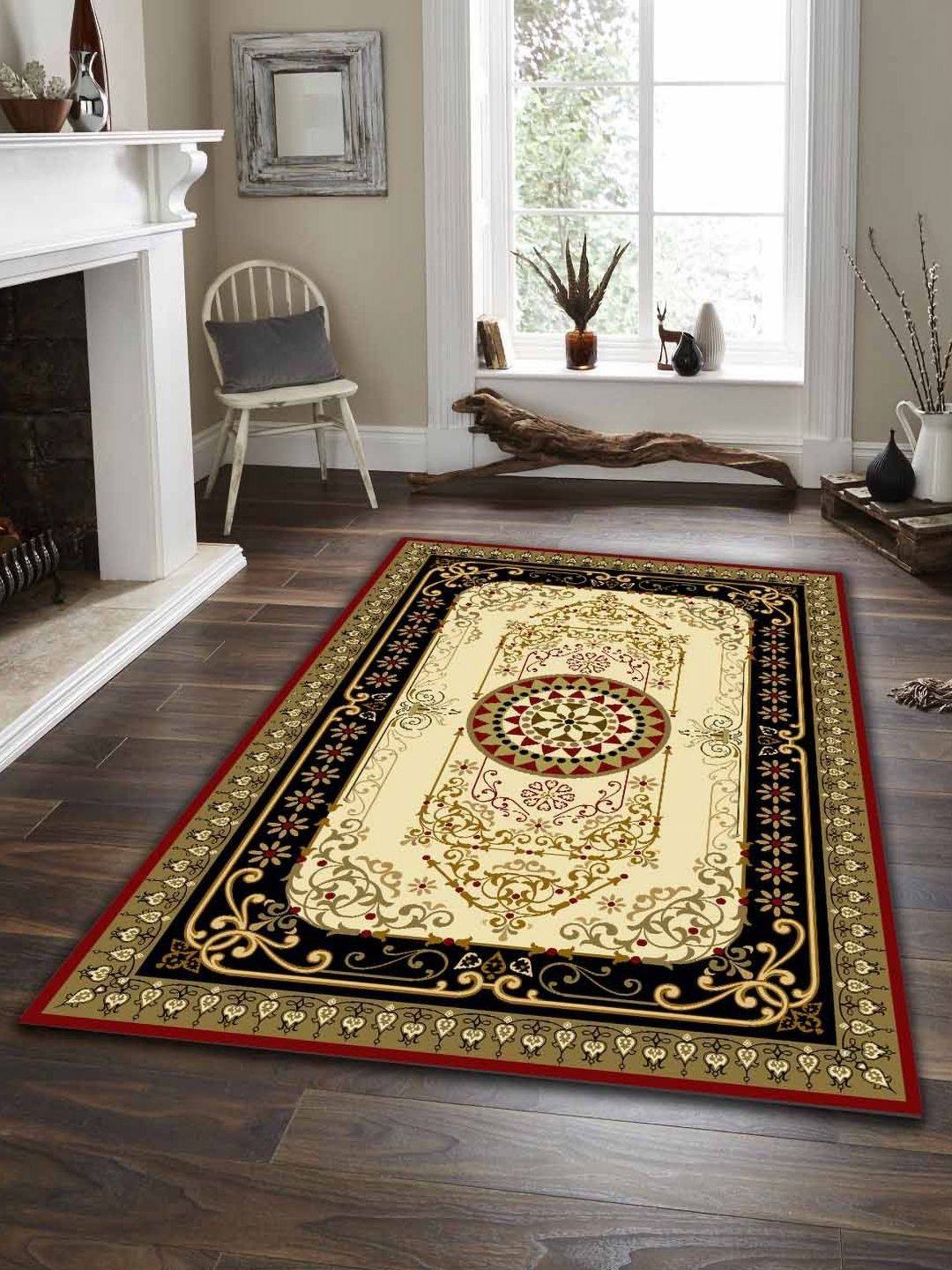 Sparrow world Grey Bohemian Anti-Skid Polyester Carpet