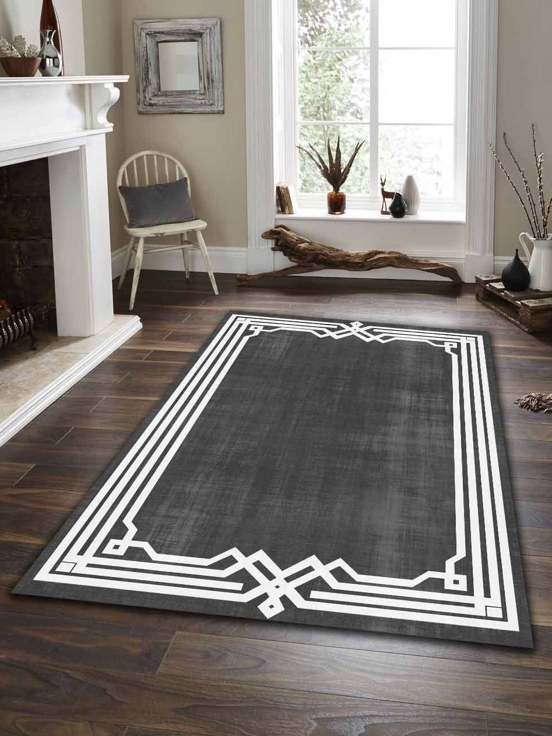 Sparrow world Coffee Brown Bohemian Anti-Skid Polyester Carpet