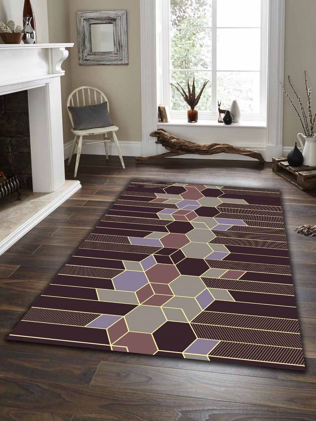 Sparrow world Yellow Bohemian Anti-Skid Polyester Carpet