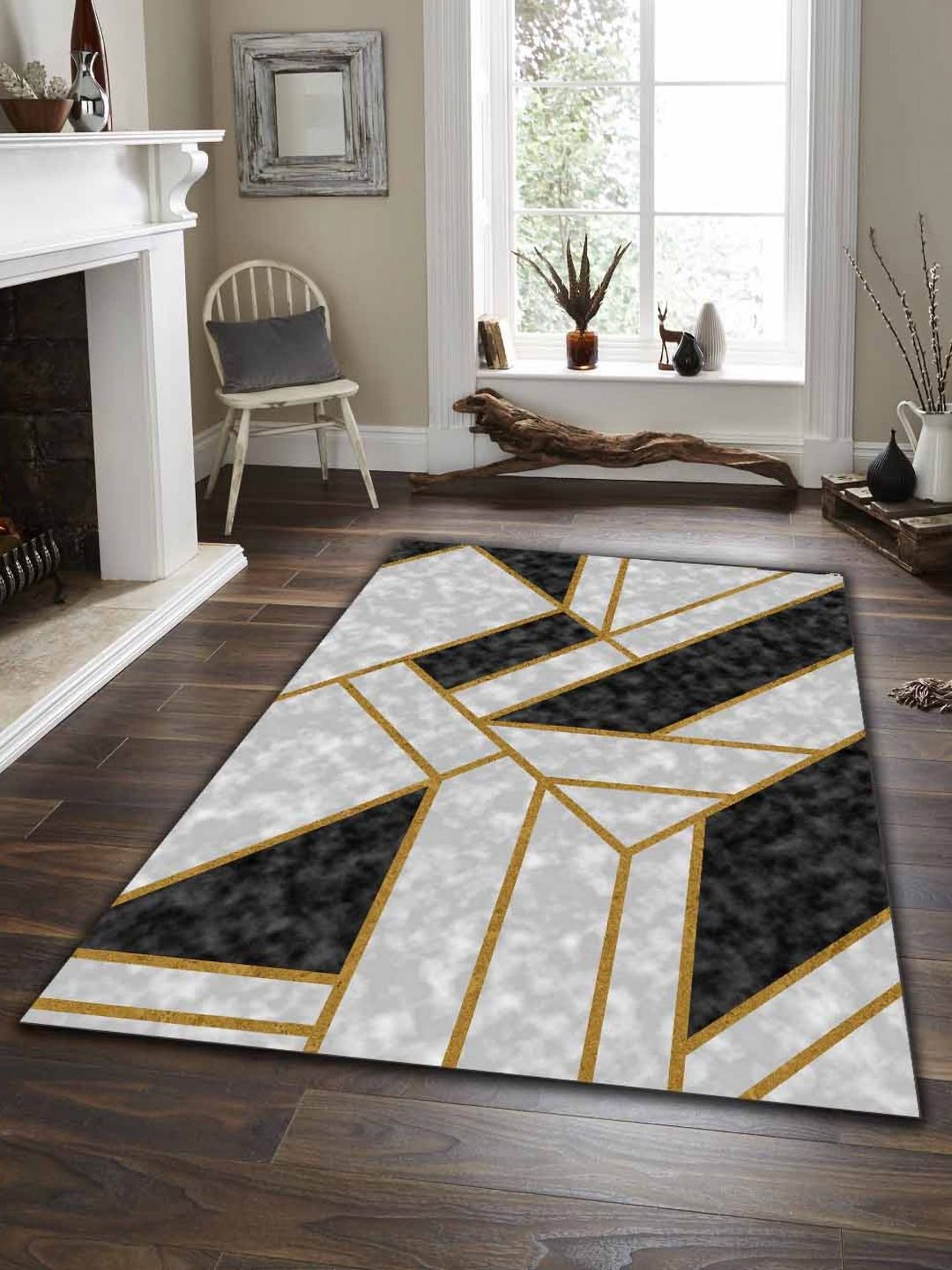 Sparrow world White Bohemian Anti-Skid Polyester Carpet