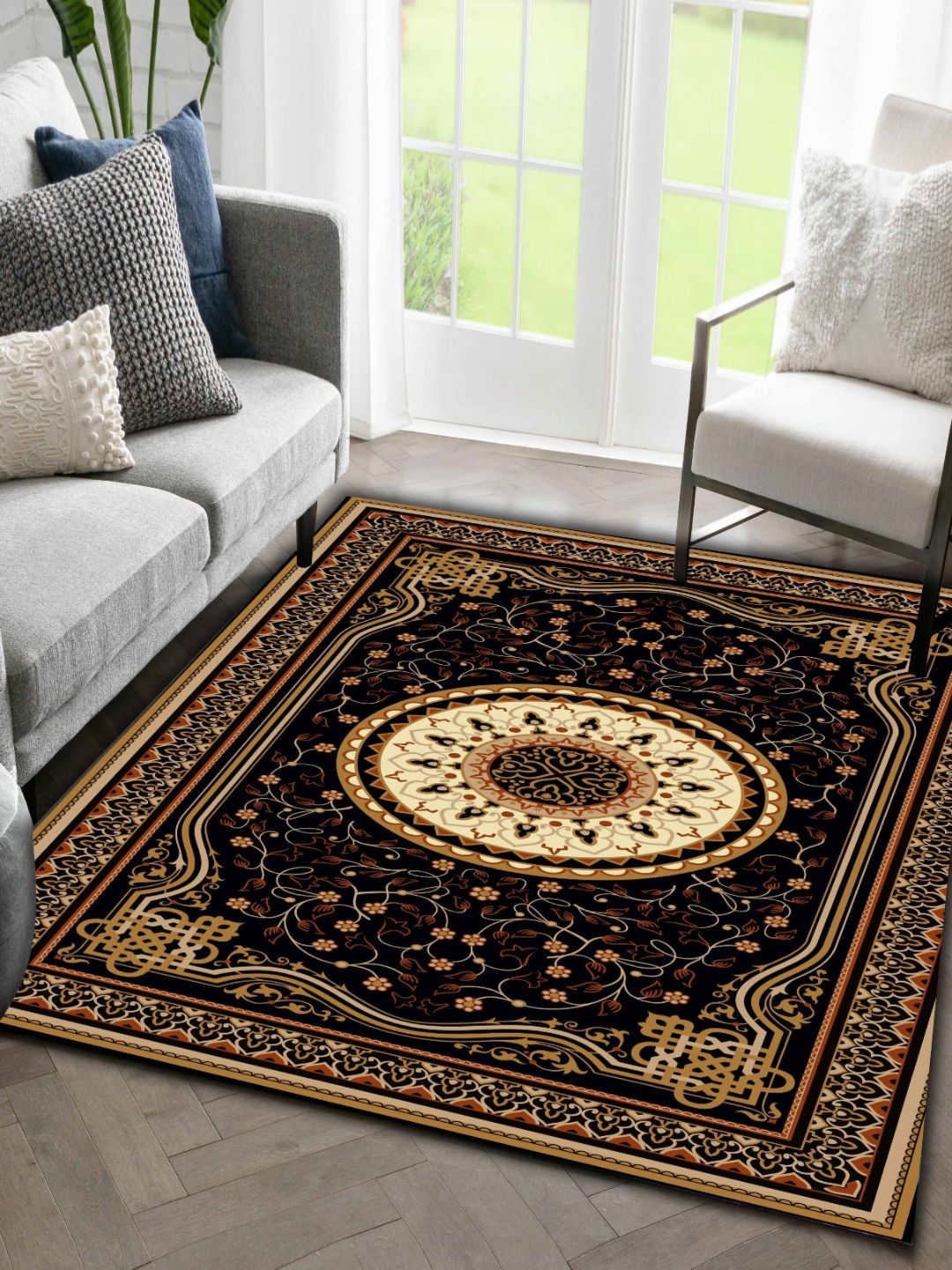 Sparrow world Multicoloured Bohemian Anti-Skid Polyester Carpet