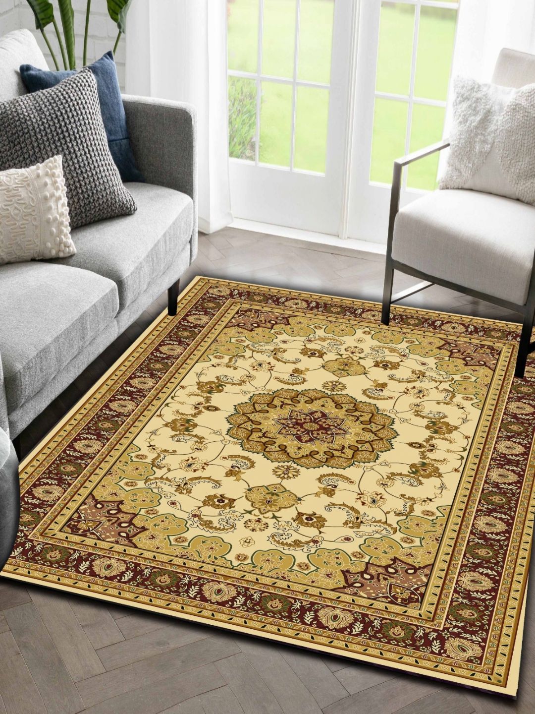 Sparrow world Multicoloured Bohemian Anti-Skid Polyester Carpet