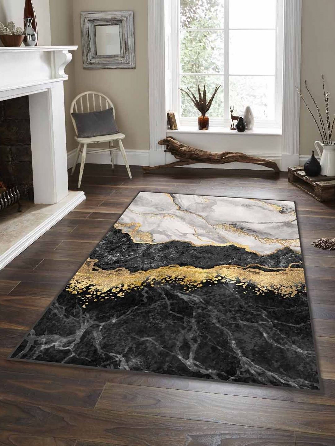 Sparrow world Coffee Brown Bohemian Anti-Skid Polyester Carpet
