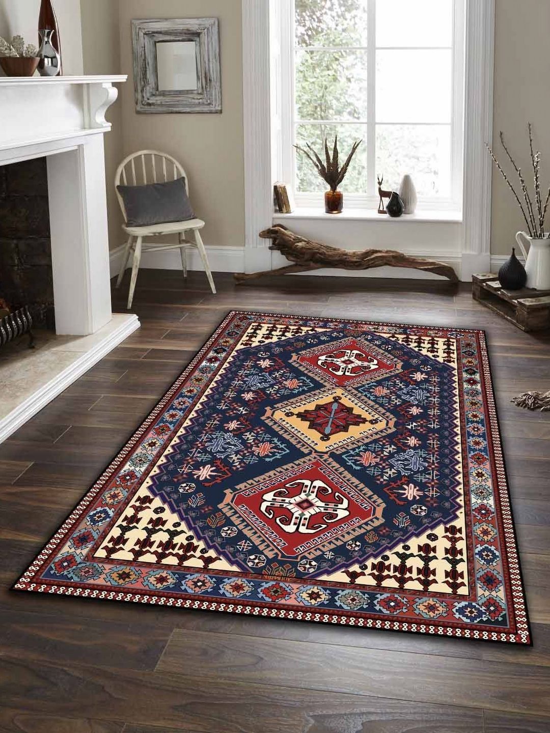 Sparrow world Purple Bohemian Anti-Skid Polyester Carpet