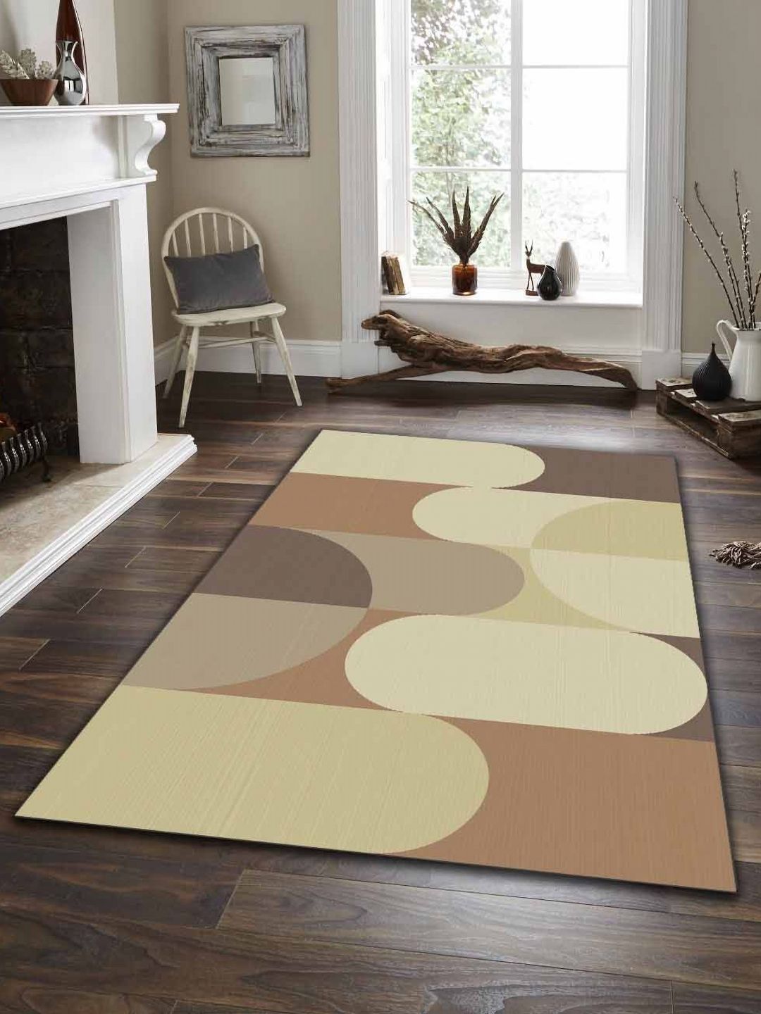 Sparrow world Brown Bohemian Anti-Skid Polyester Carpet