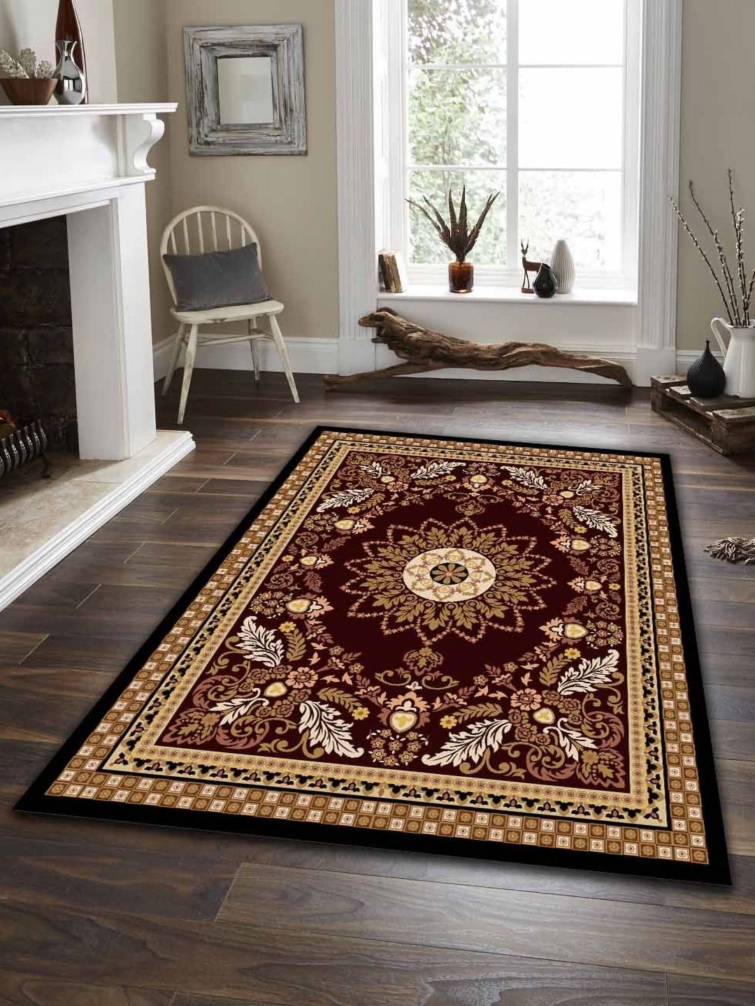 Sparrow world Multicoloured Bohemian Anti-Skid Polyester Carpet