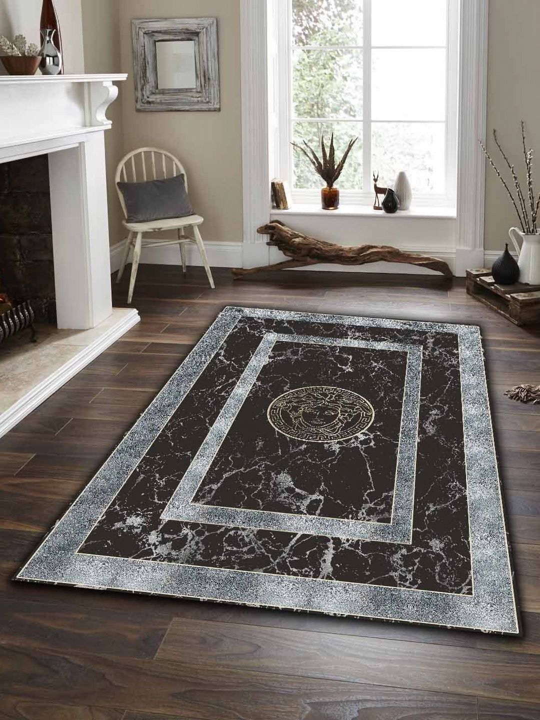 Sparrow world Brown Bohemian Anti-Skid Polyester Carpet