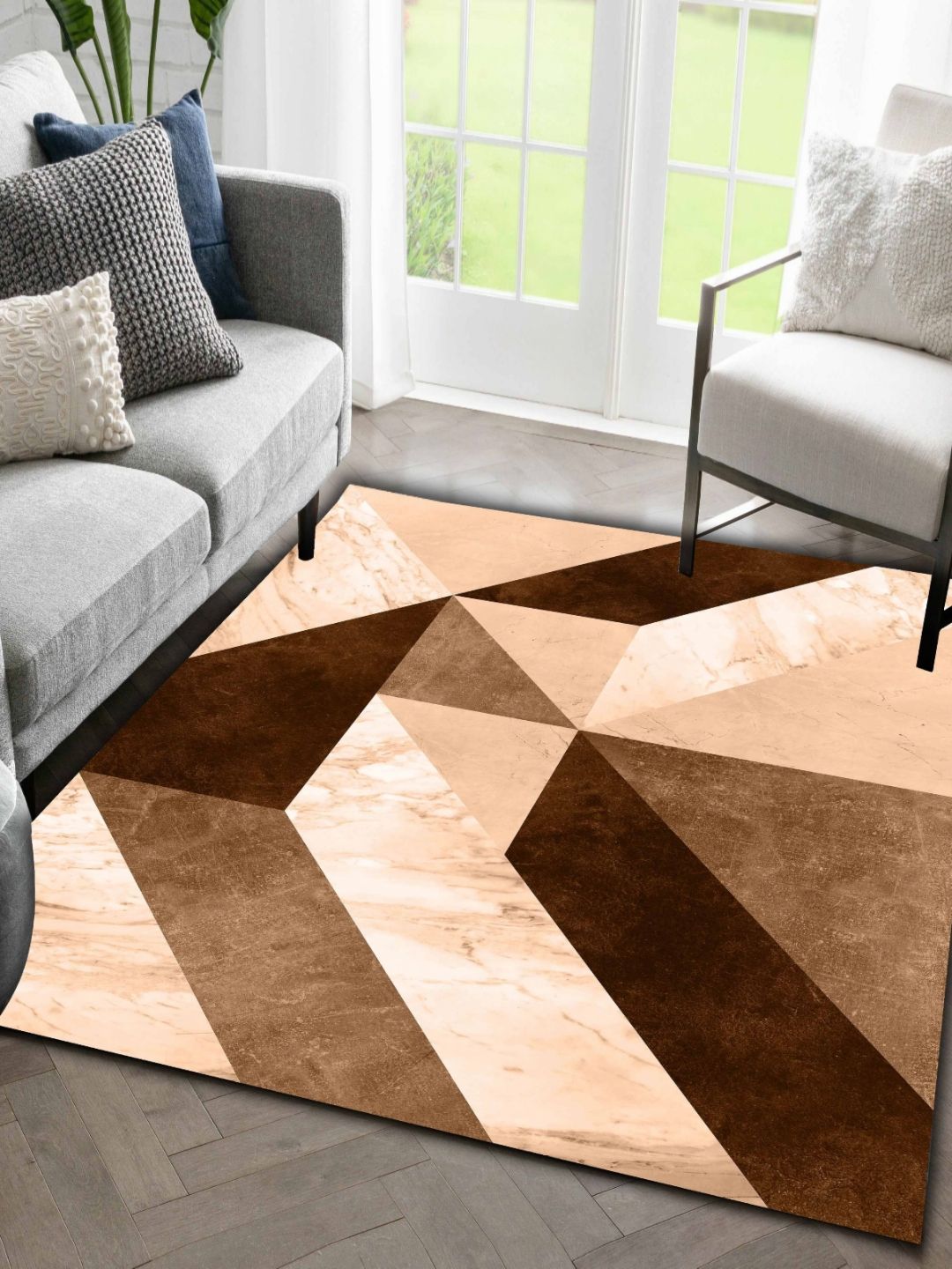 Sparrow world Beige Bohemian Anti-Skid Polyester Carpet
