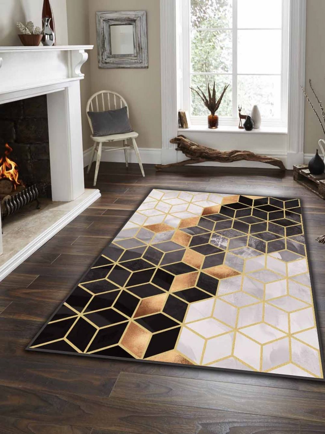 Sparrow world Brown Bohemian Anti-Skid Polyester Carpet