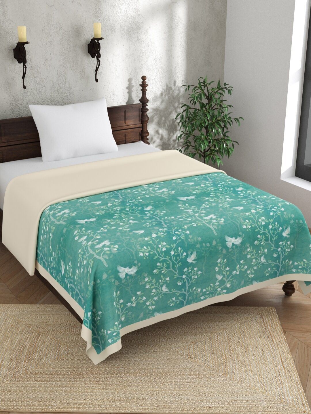 EverHOME Green & Grey Ethnic Motifs Cotton AC Room 150 GSM Single Bed Dohar
