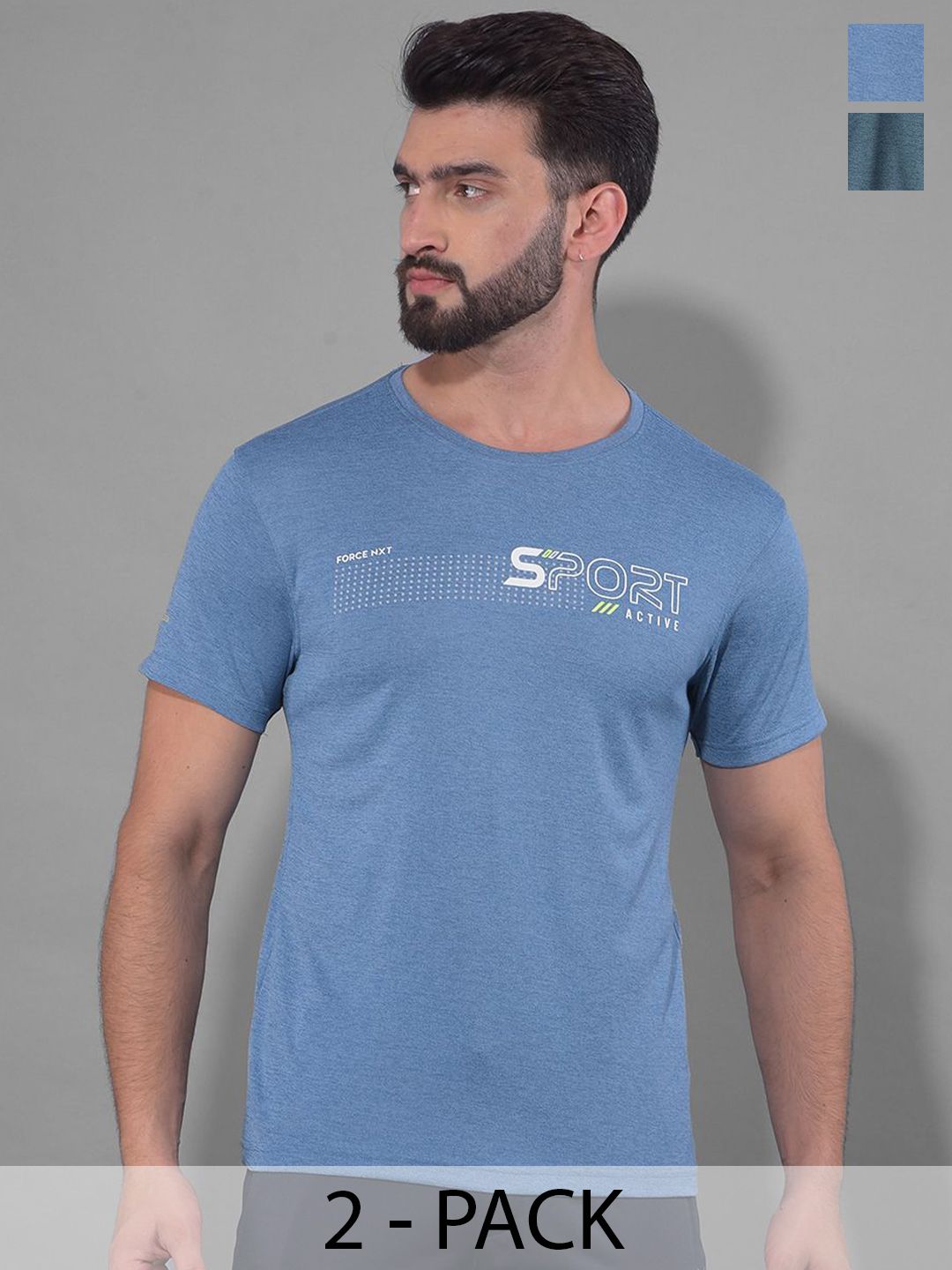 Force NXT Men Microfiber Anti Viral Anti Odour Cool Round Neck Pack Of 2 Sports Printed T-Shirt