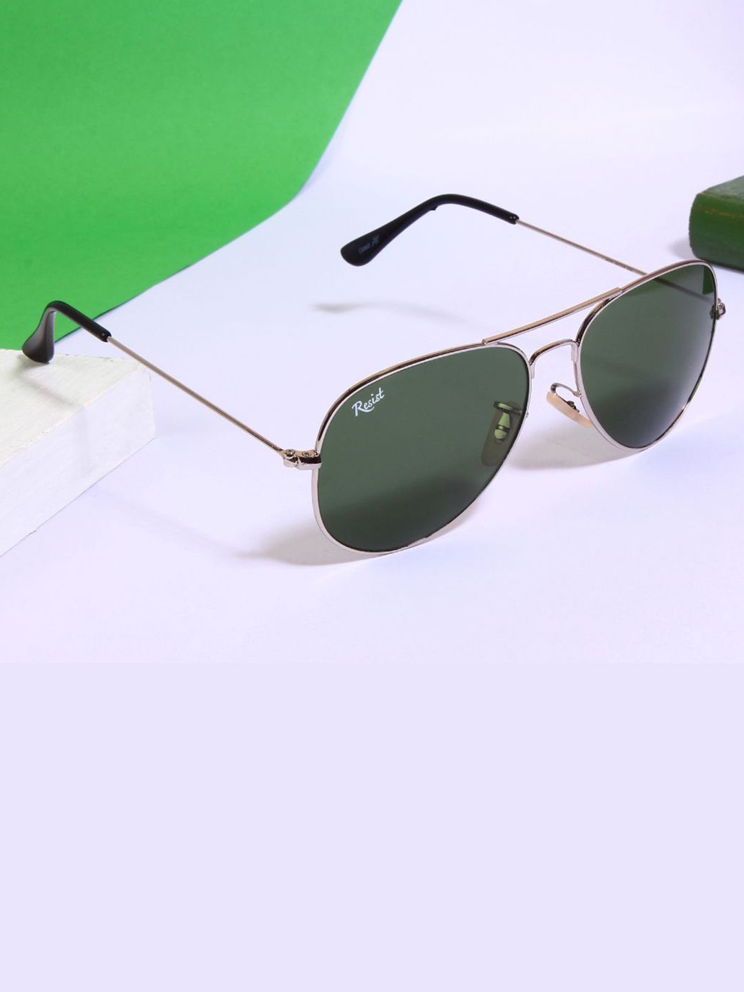 RESIST EYEWEAR Unisex Aviator Sunglasses with UV Protected Lens AIRCRAFTS SILVER GREEN2