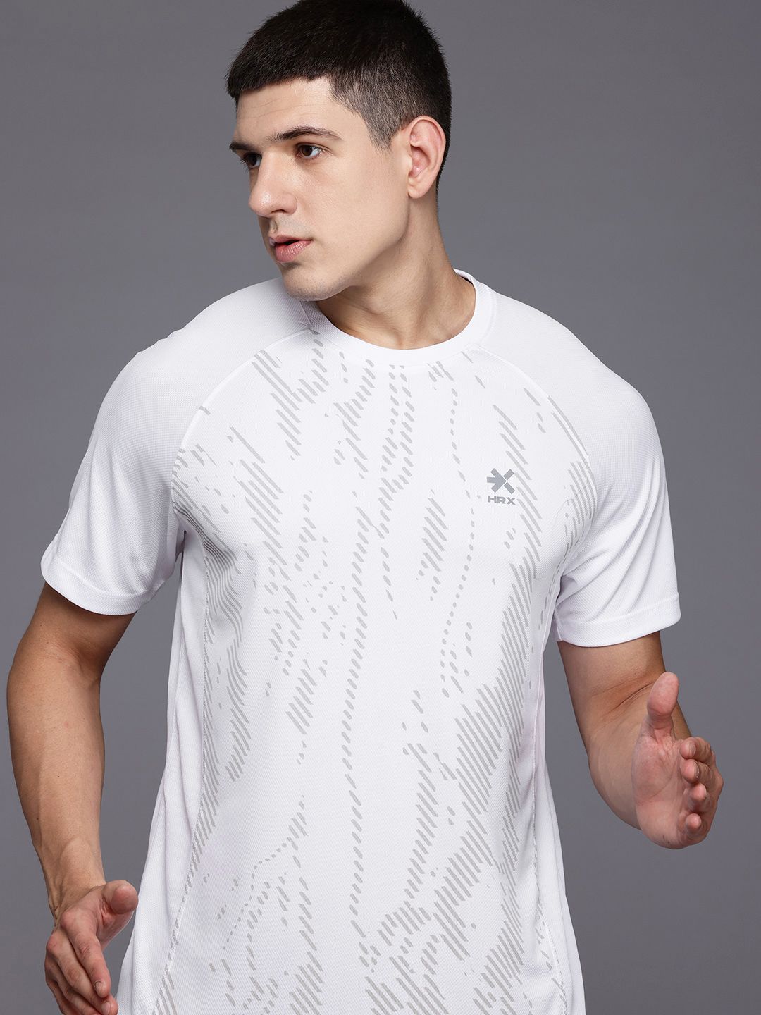 HRX by Hrithik Roshan Abstract Printed Rapid-Dry Running T-shirt With Reflective Detail