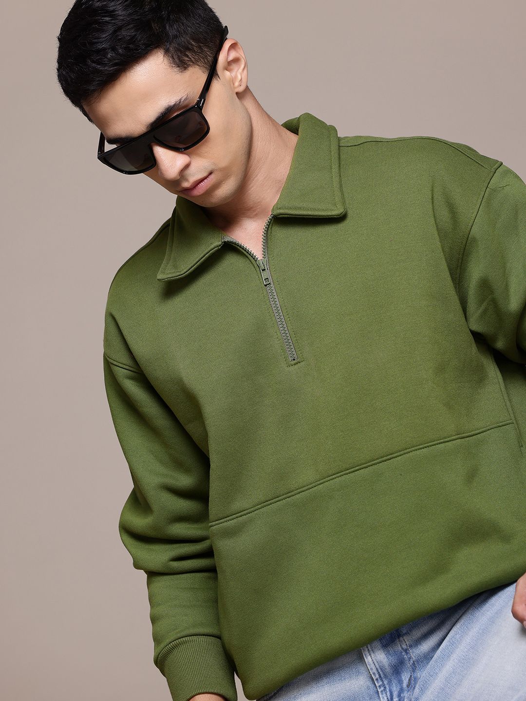 Buy The Roadster Lifestyle Co. Half Zipper Relaxed Polo Sweatshirt