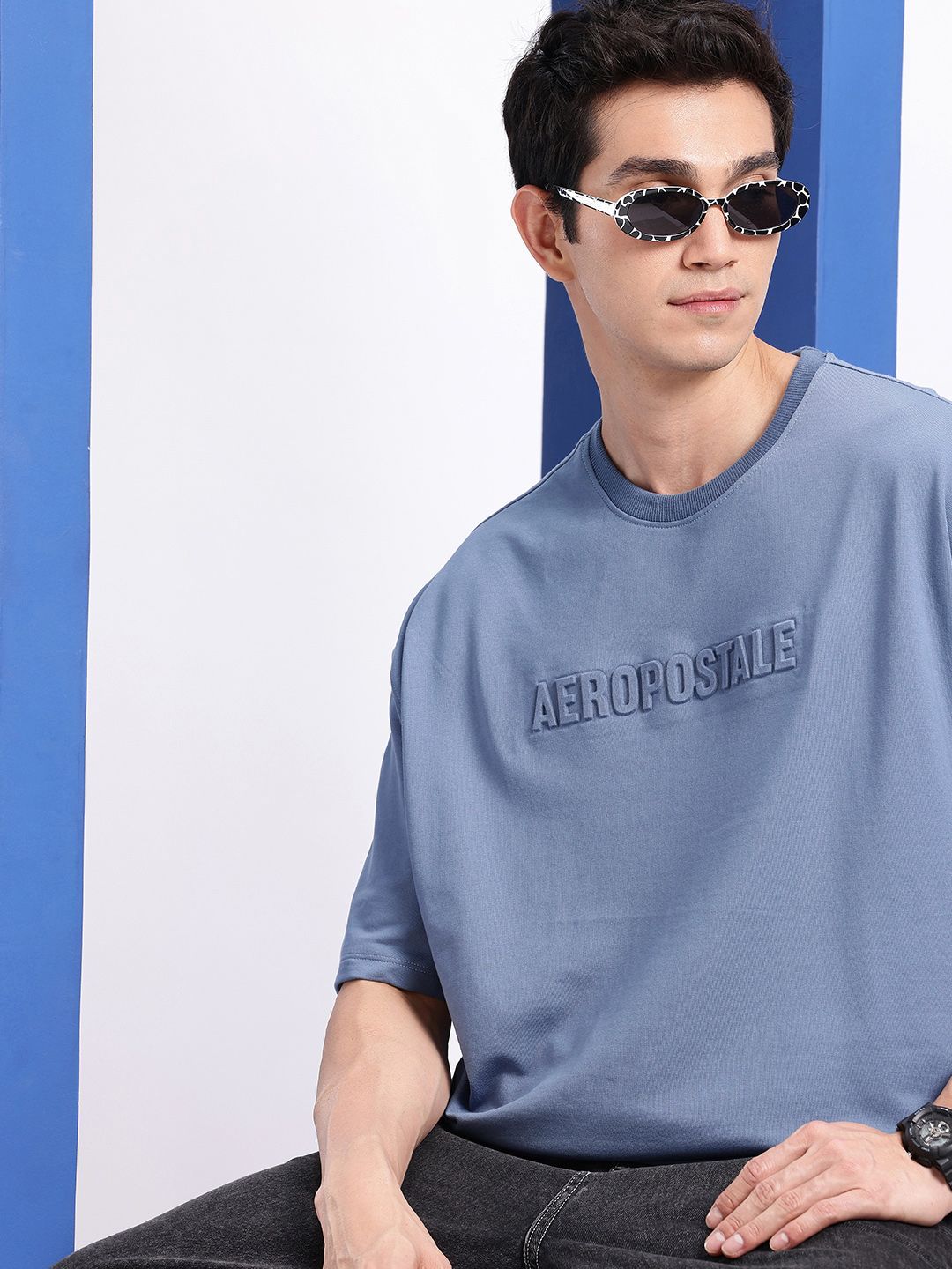 Aeropostale Brand Logo Embossed Drop-Shoulder Sleeves Oversized T-shirt